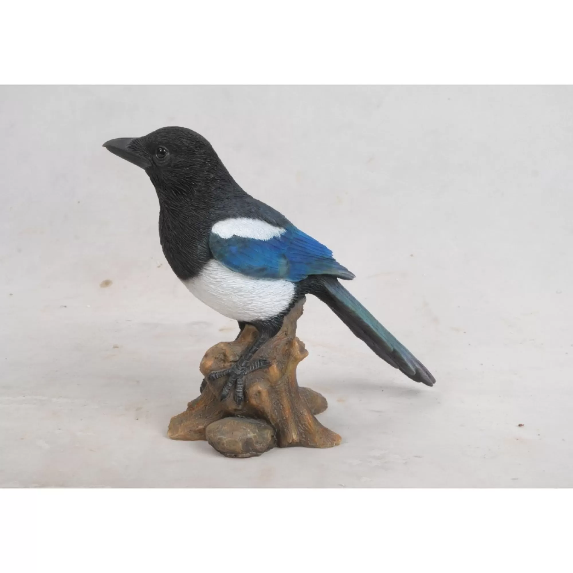 Hi-Line Gifts Finials-10.25" Black And Blue Magpie On Stump Figurine