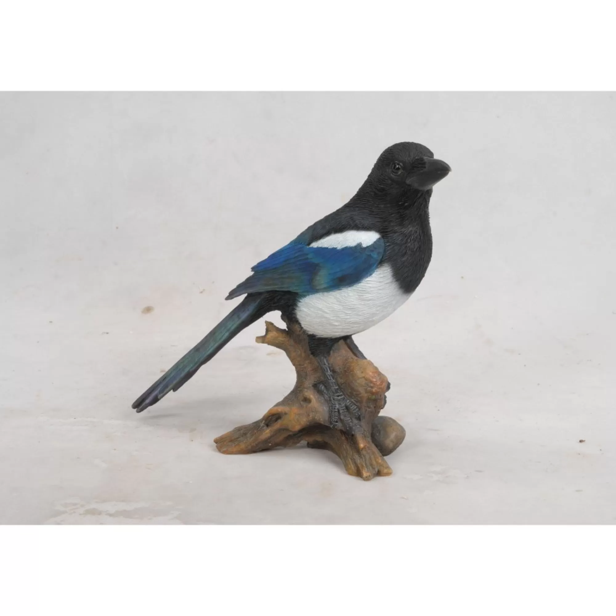 Hi-Line Gifts Finials-10.25" Black And Blue Magpie On Stump Figurine