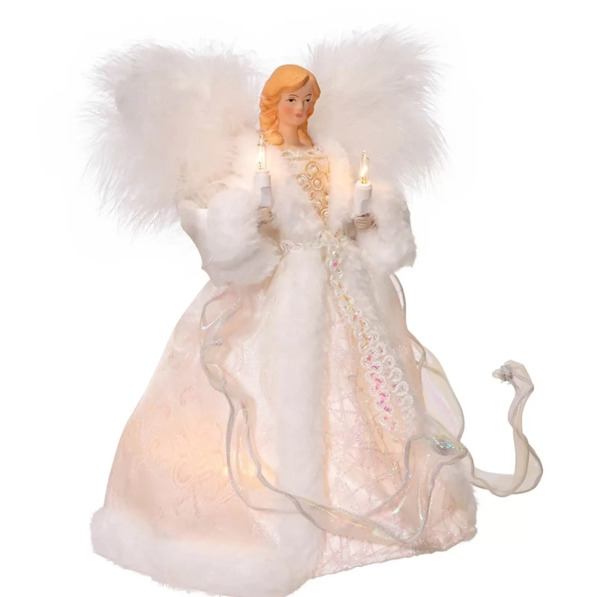 KSA Angels-10.5" Lighted White Angel Christmas Tree Topper, Clear Lights