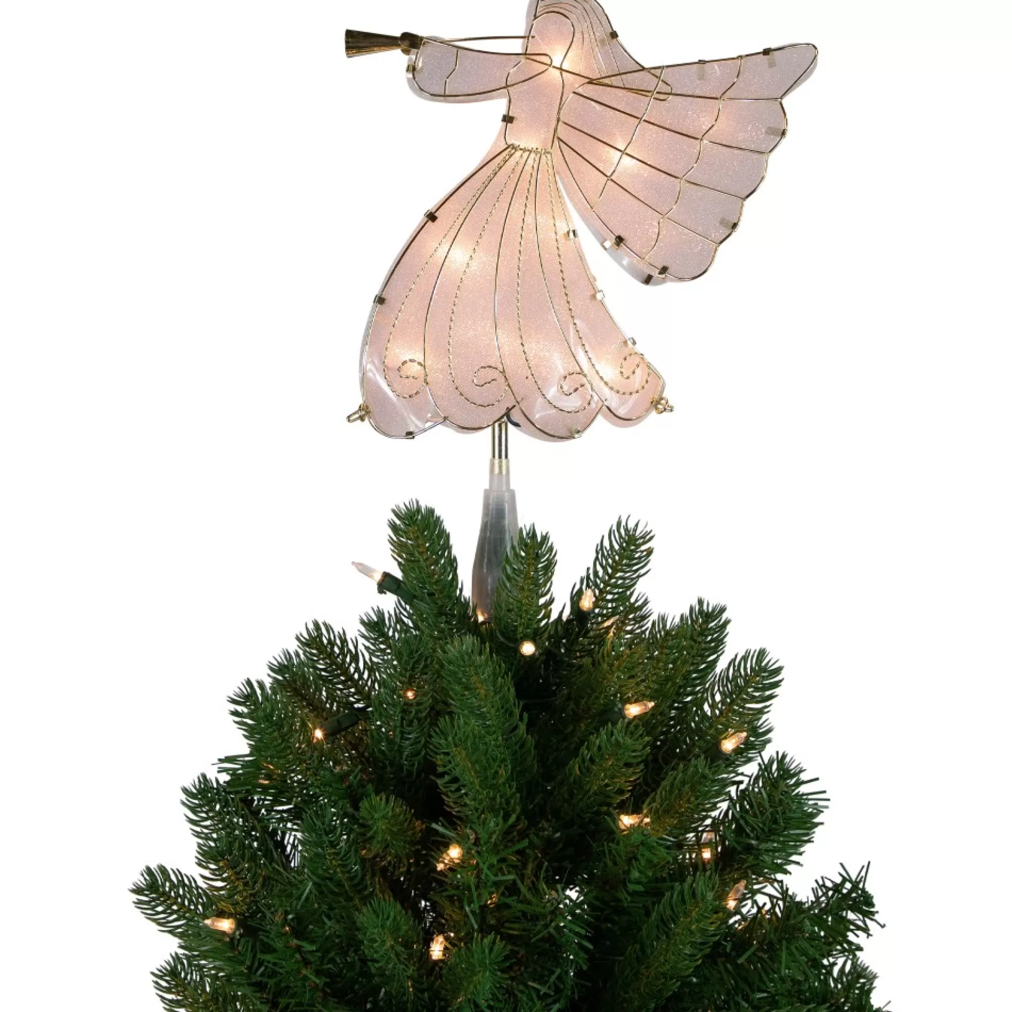 Northlight Angels-10" Gold Angel Tree Topper, Warm White Lights