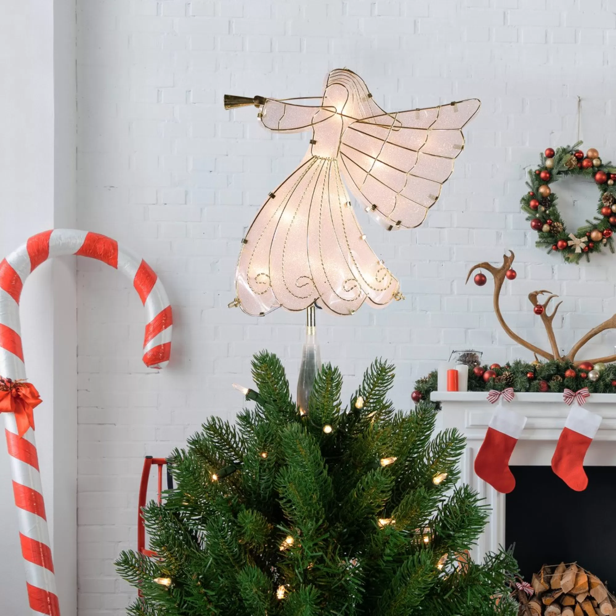 Northlight Angels-10" Gold Angel Tree Topper, Warm White Lights