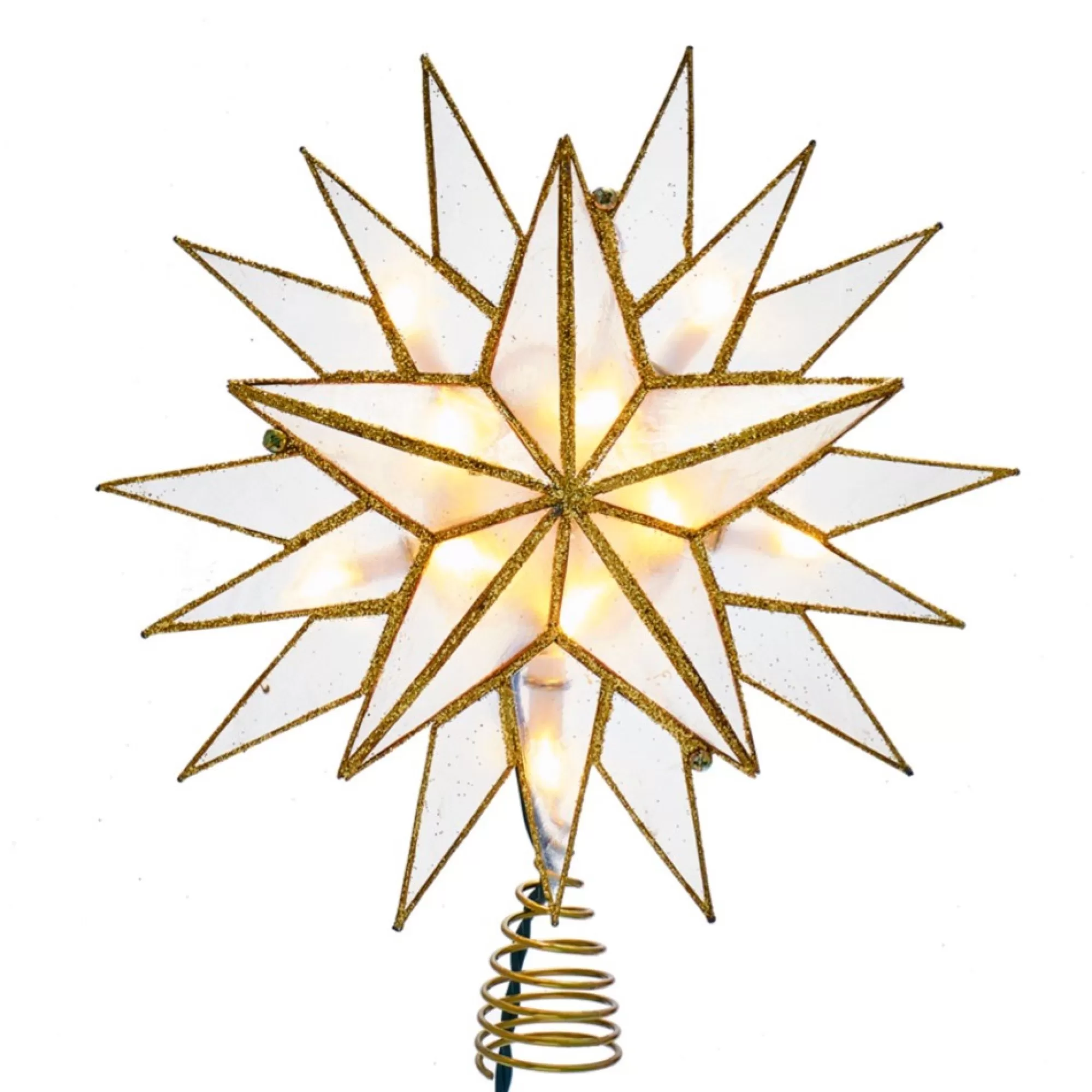 Home and Holiday Shops Finials-10 Light Gold Capiz Star Treetopper Ul3146 New