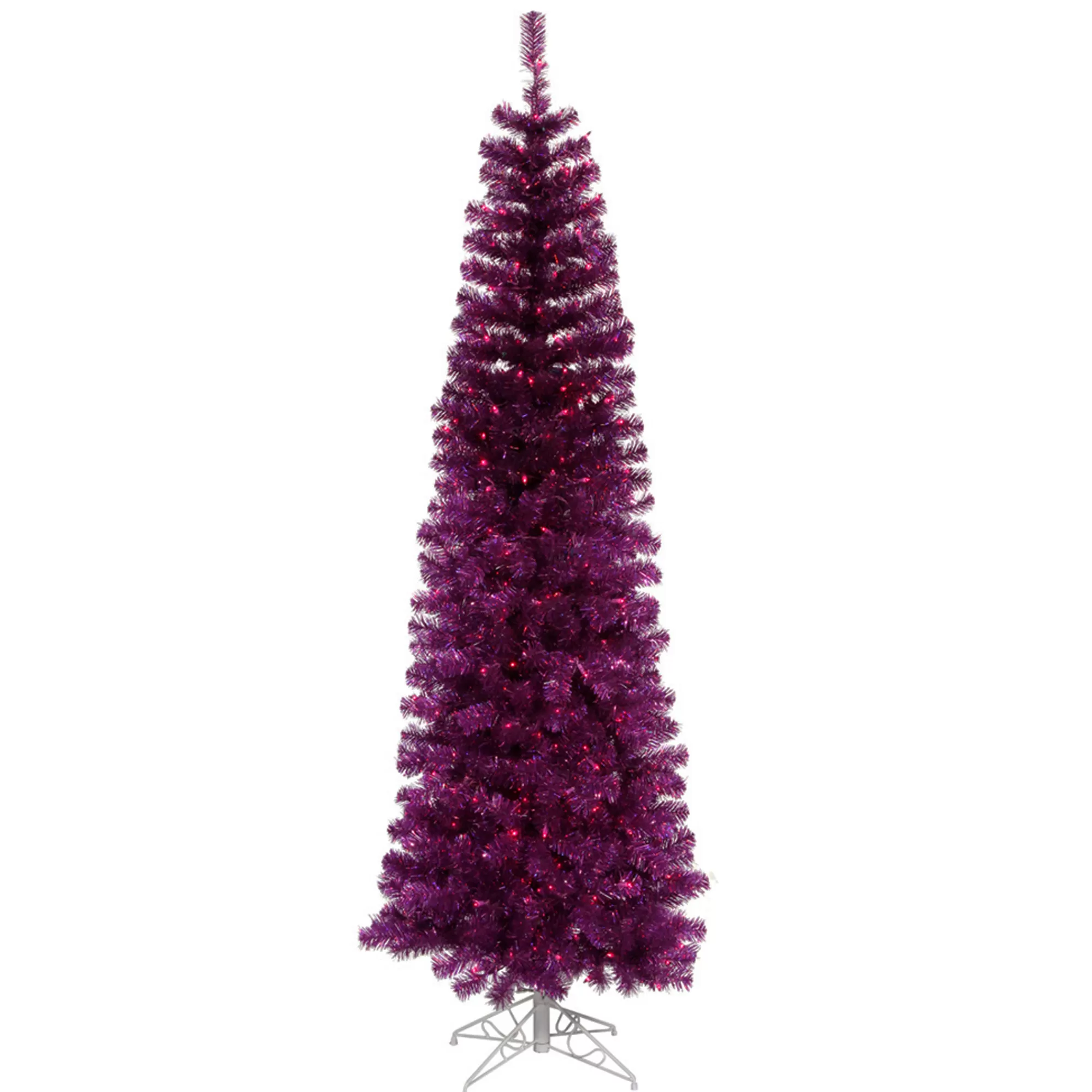 Vickerman 10' Pre-Lit Pencil Pine Artificial Christmas Tree - Purple Lights< Pre-Lit