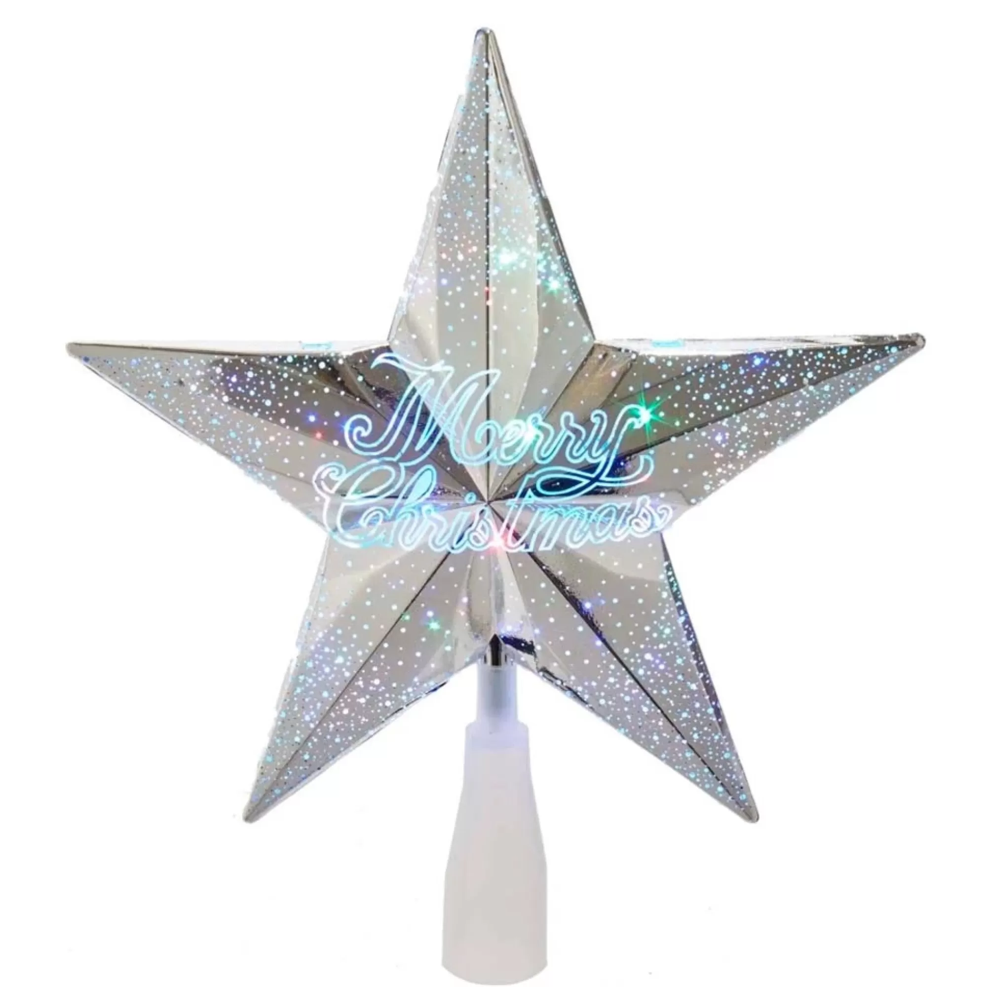 KSA Stars-11.25" Lighted Silver Star Christmas Tree Topper, Clear Lights