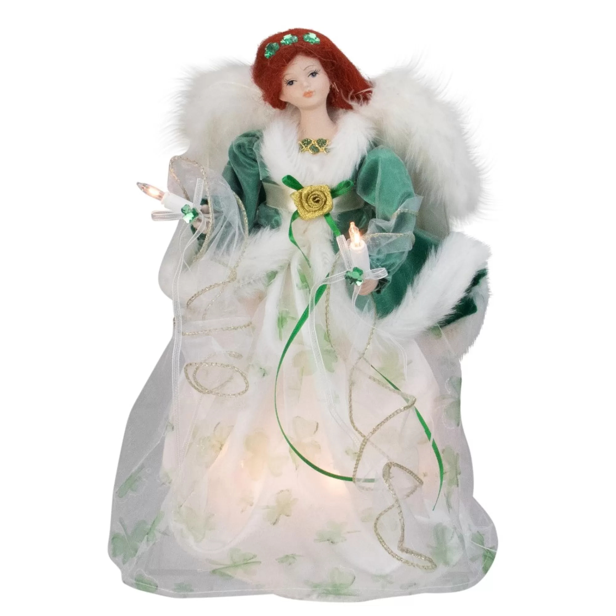 Kurt Adler Angels-12" Green And White Shamrock Irish Angel Tree Topper