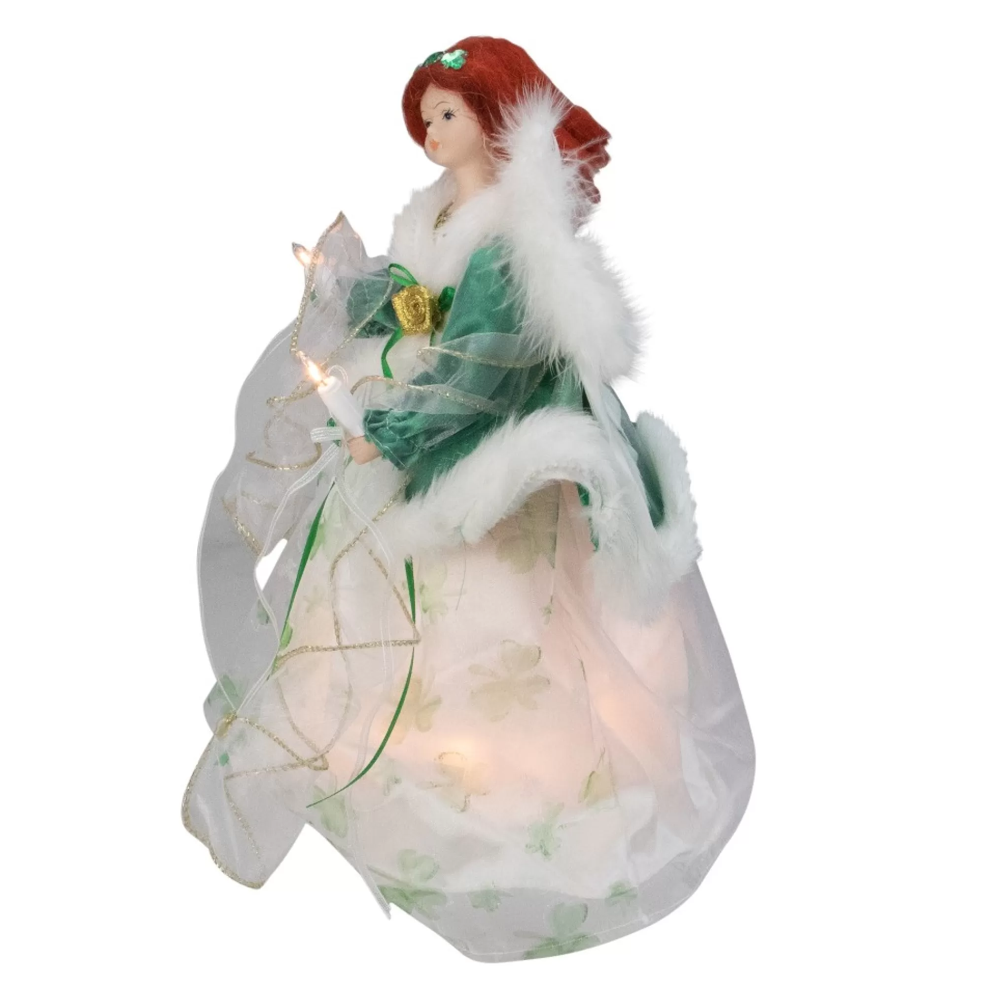 Kurt Adler Angels-12" Green And White Shamrock Irish Angel Tree Topper