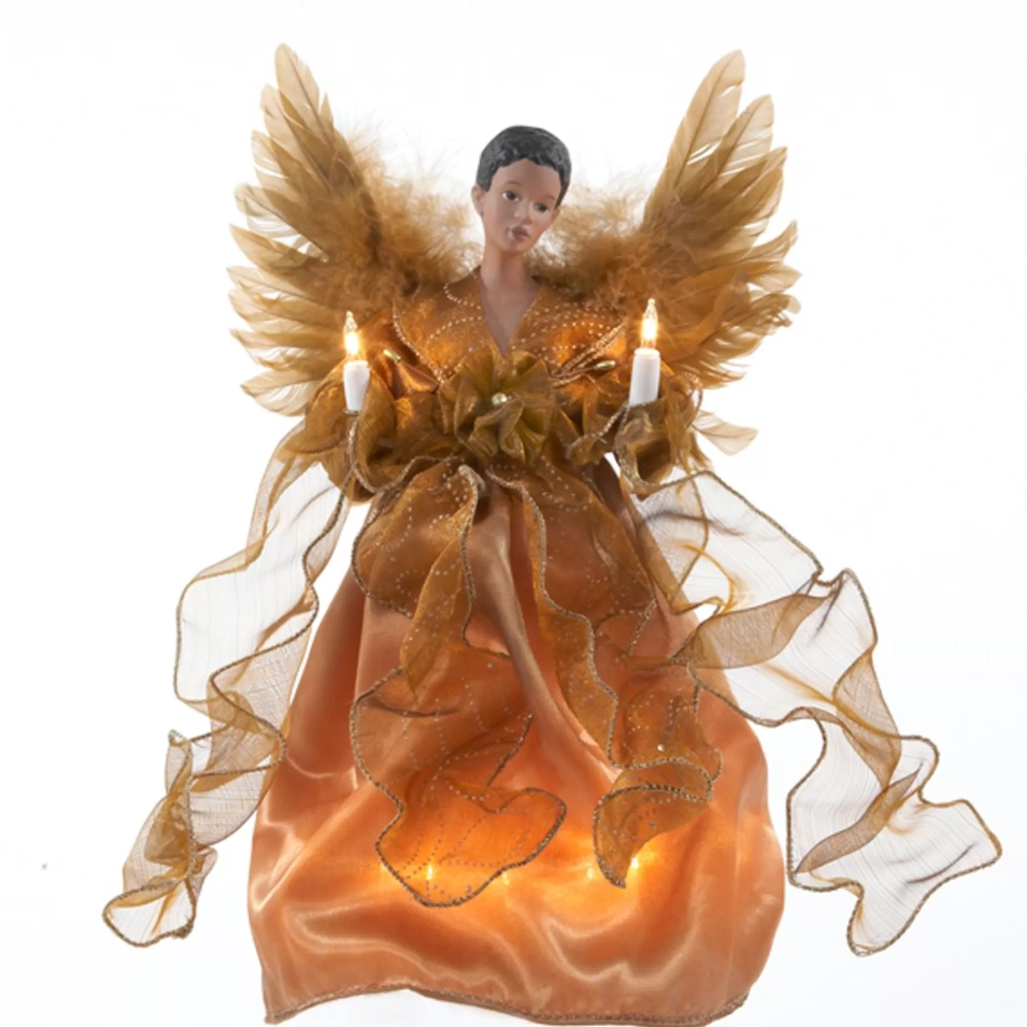 KSA Angels-13" Lightedgolden Winged Angel Christmas Tree Topper - Clear Lights