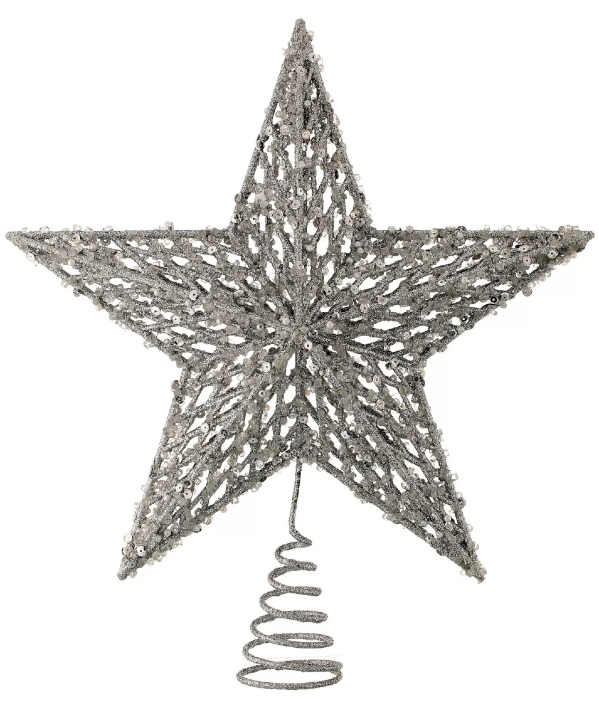 Contemporary Home Living Stars-13" Silver Sequin Glitter Star Christmas Tree Topper, Unlit