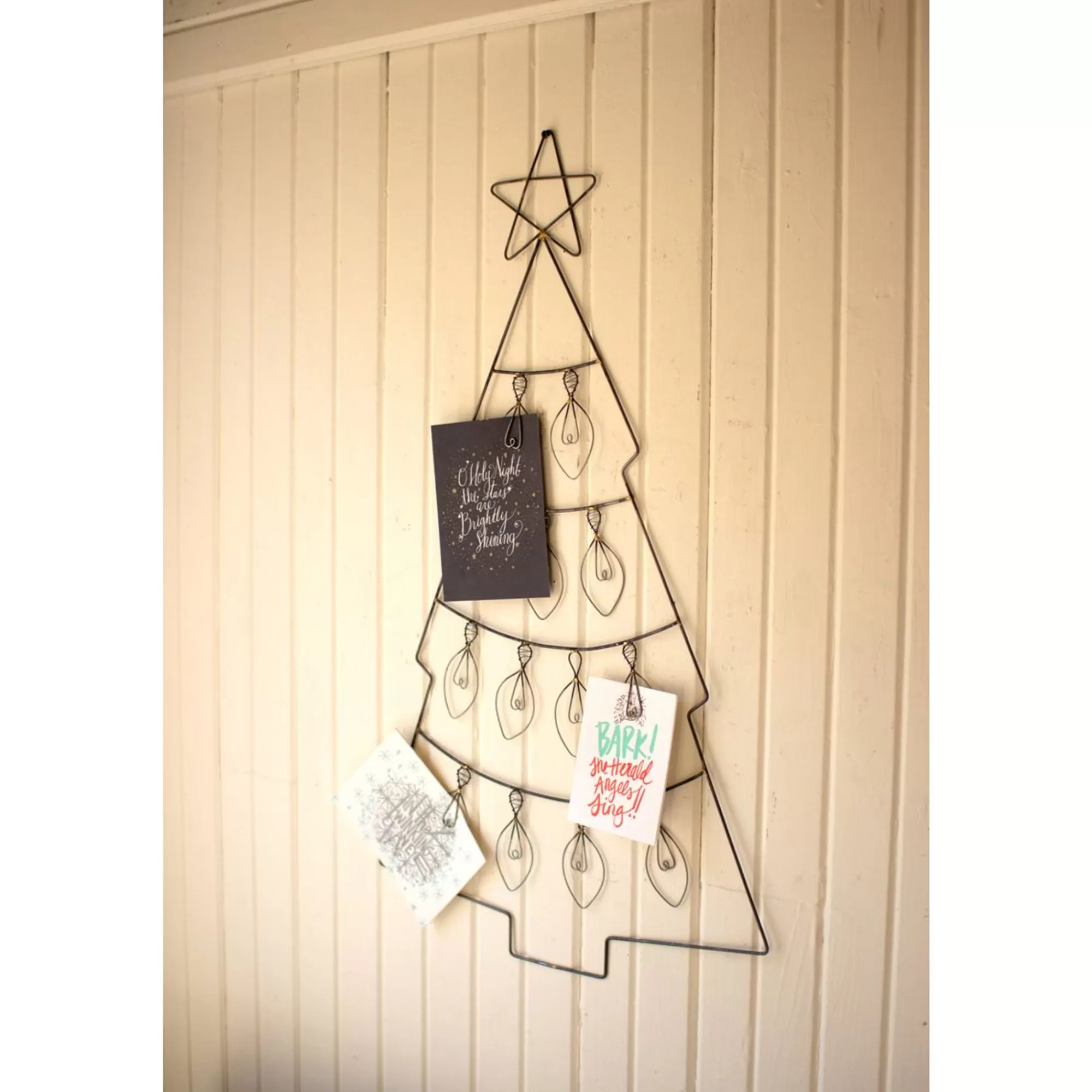 Contemporary Home Living 14.5" Matte Black Hanging Wire Christmas Tree Card Holder< Commercial