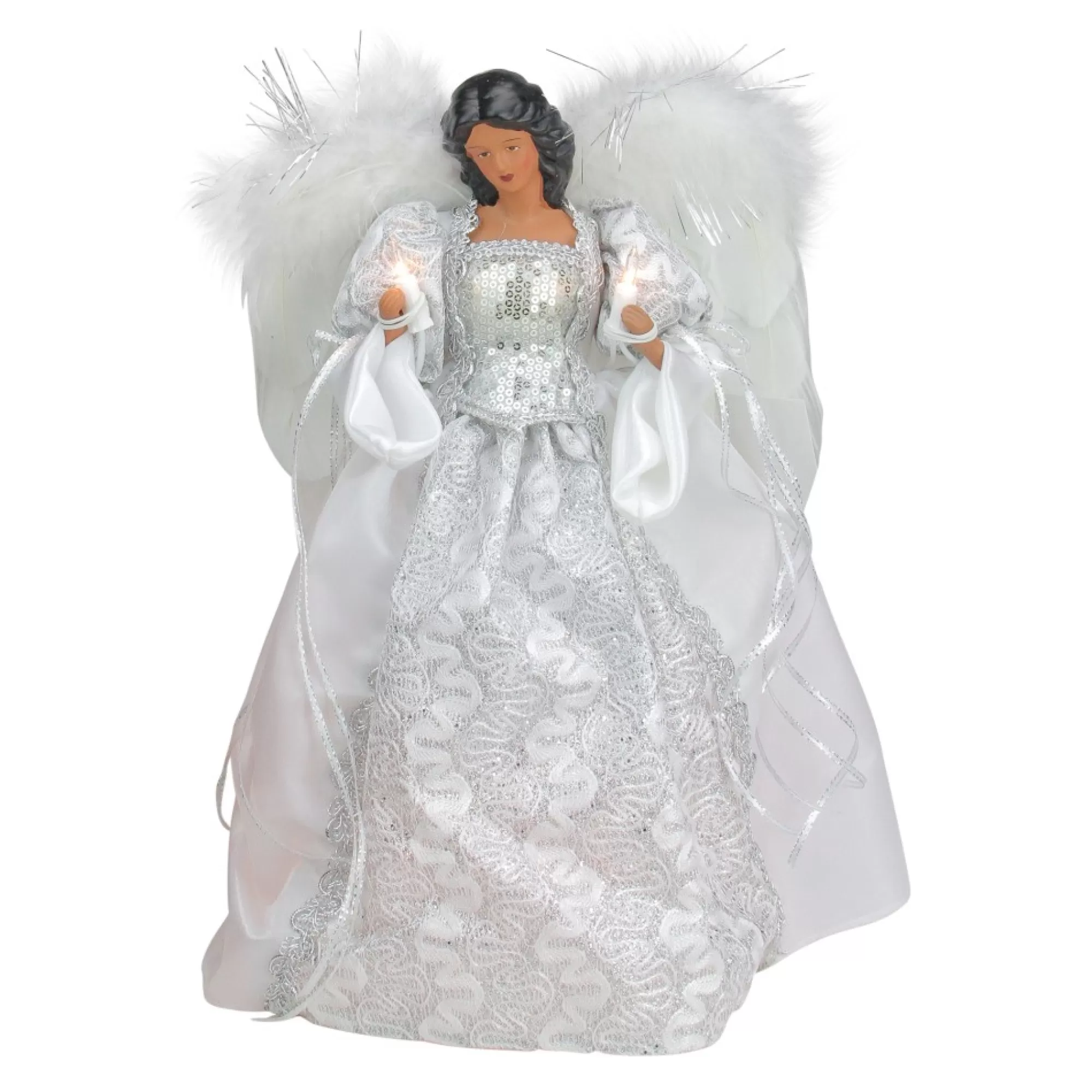 Roman Angels-14.5" White And Silver Elegant Feathered Tree Topper