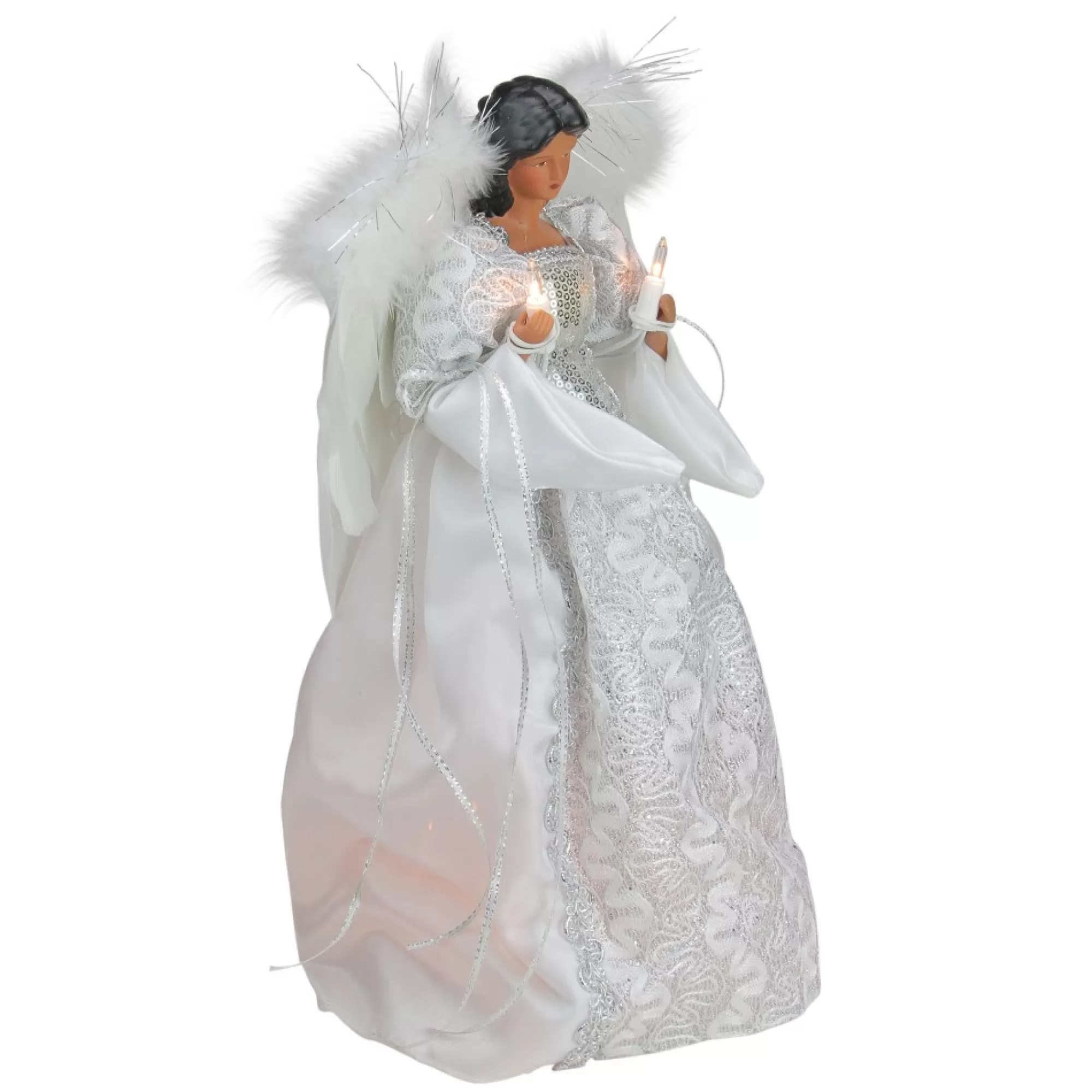 Roman Angels-14.5" White And Silver Elegant Feathered Tree Topper