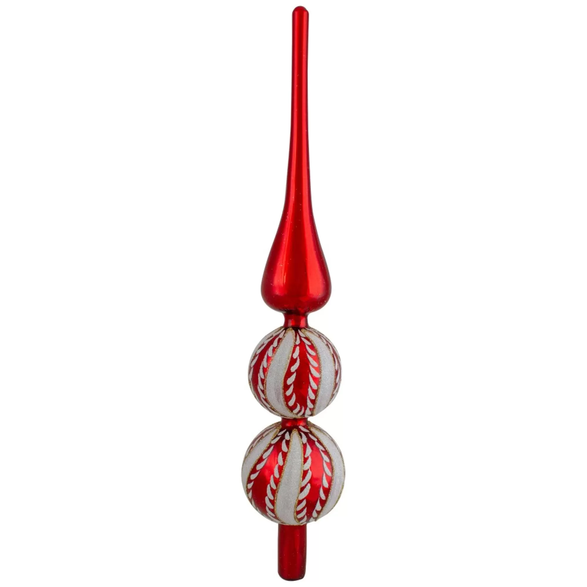 Northlight Finials-14.75" Red And White Glass Finial Christmas Tree Topper