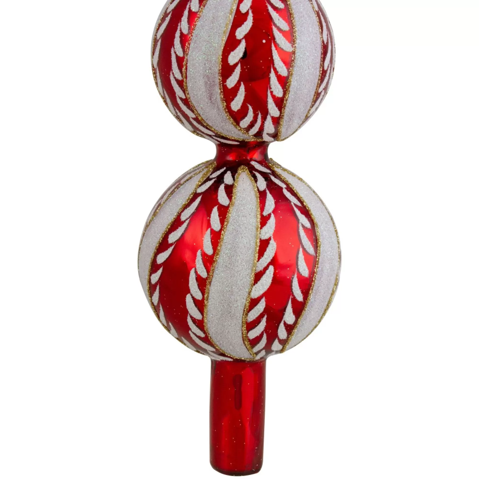 Northlight Finials-14.75" Red And White Glass Finial Christmas Tree Topper