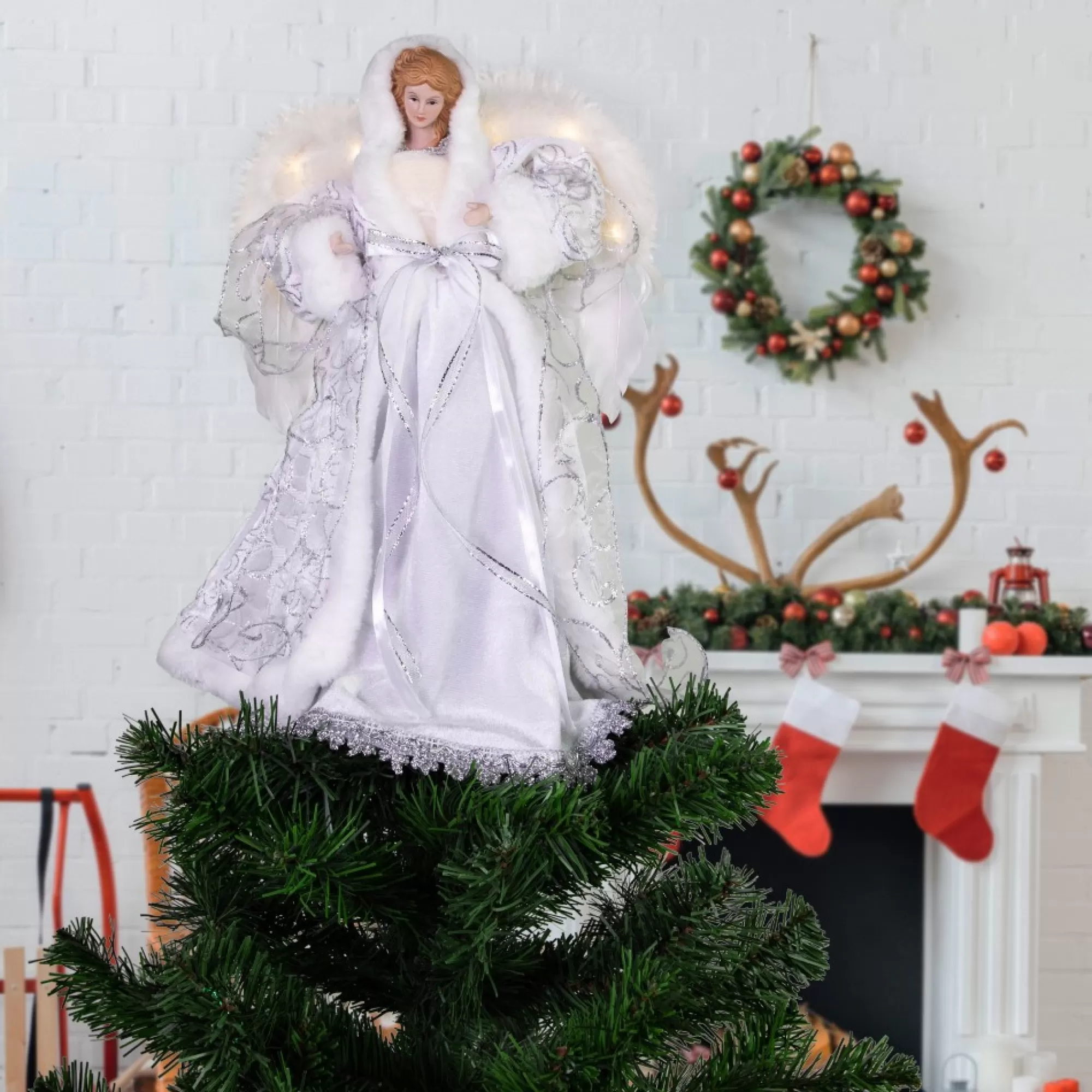 Northlight Angels-14" White Angel With Lighted Wings Christmas Tree Topper