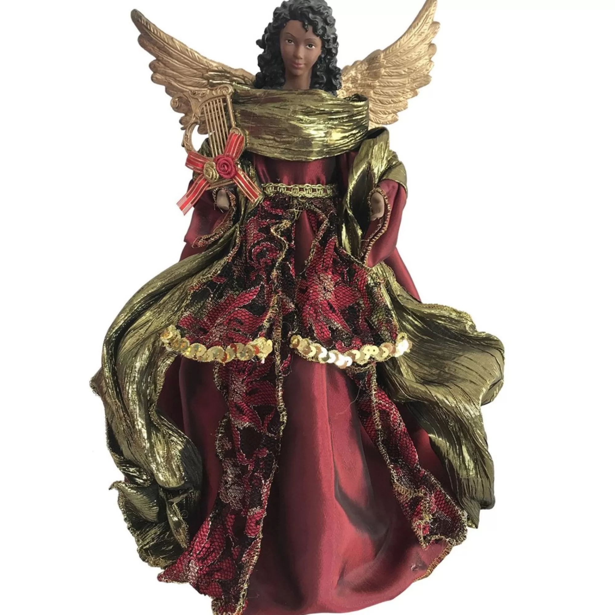 CC Christmas Decor Angels-16" African American Christmas Angel Tree Topper, Unlit