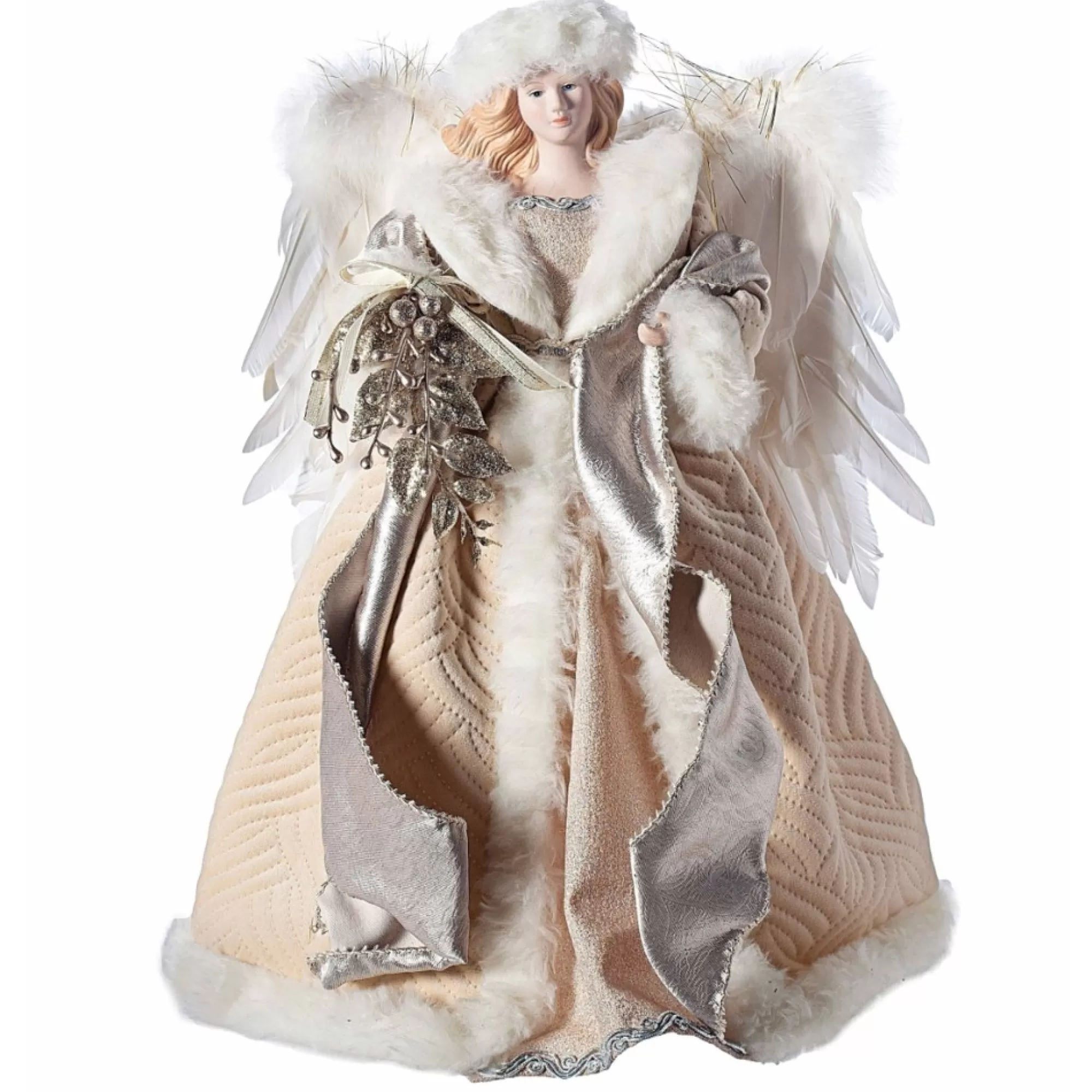 Roman Angels-16" Beige And Gold Angel Christmas Tree Topper, Unlit