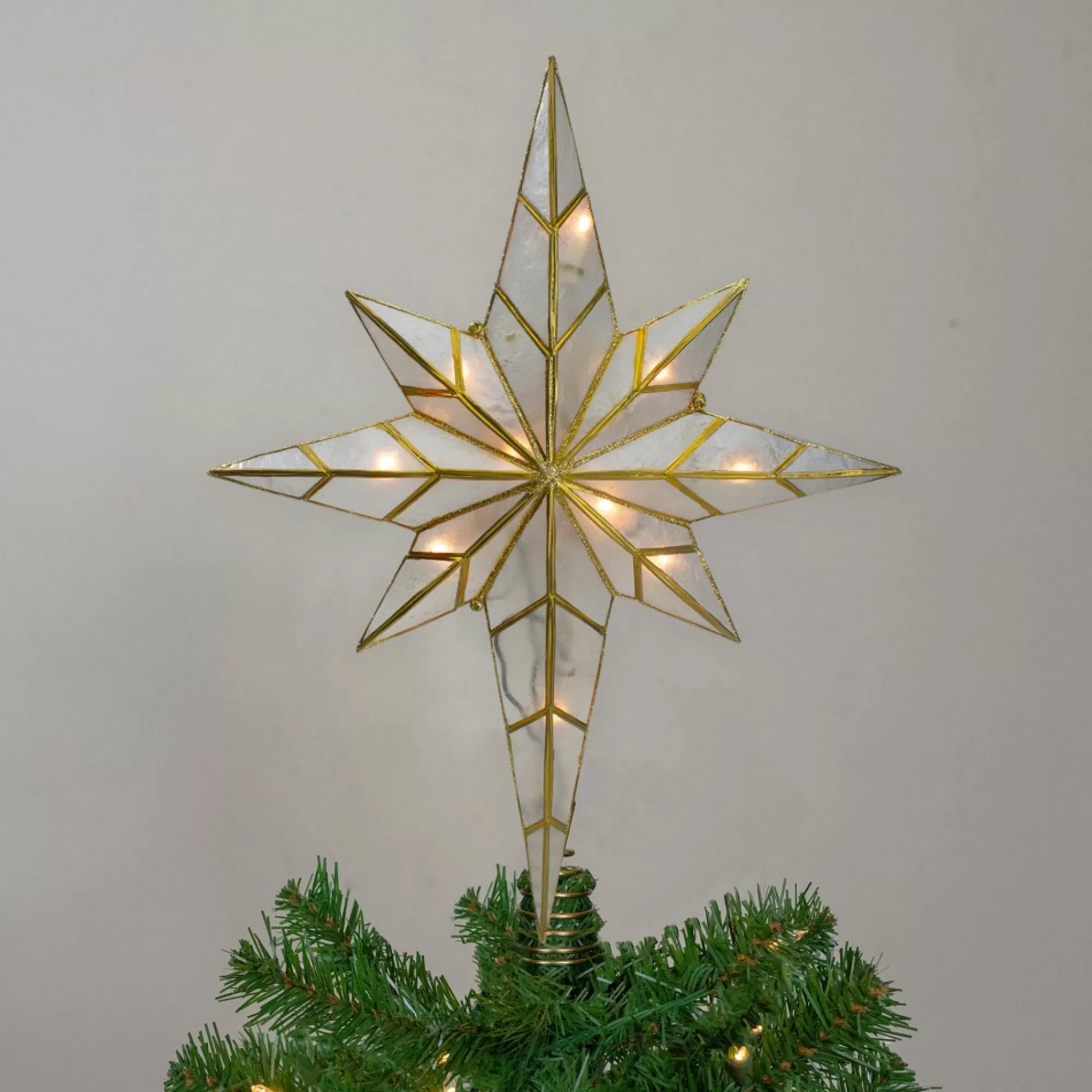 Kurt Adler Stars-16" Gold Bethlehem Star Christmas Tree Topper - White Lights