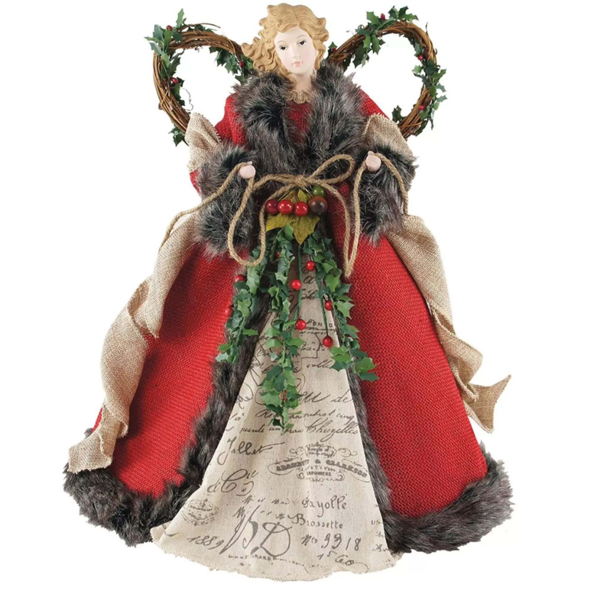 CC Christmas Decor Angels-16" Homespun Angel Christmas Tree Topper, Unlit