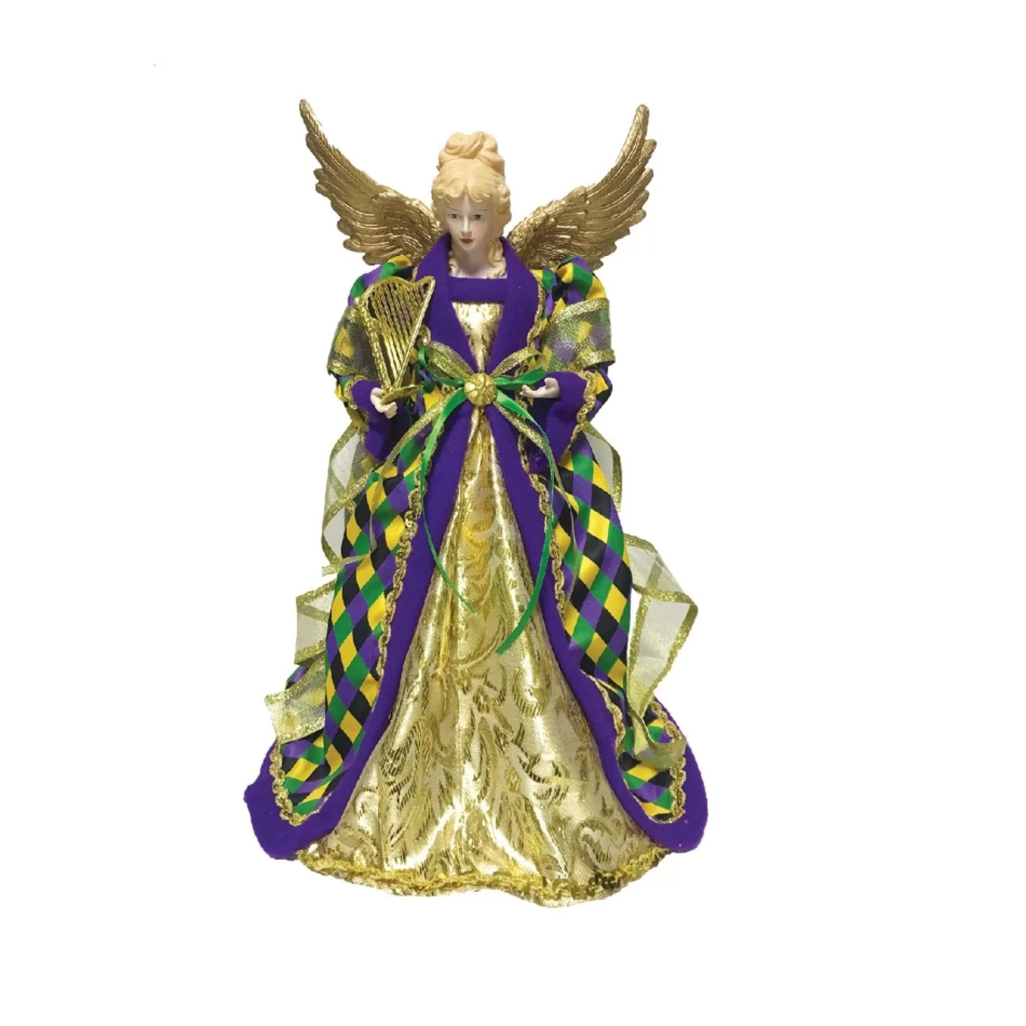 CC Christmas Decor Angels-16" Mardi Gras Angel Christmas Tree Topper, Unlit