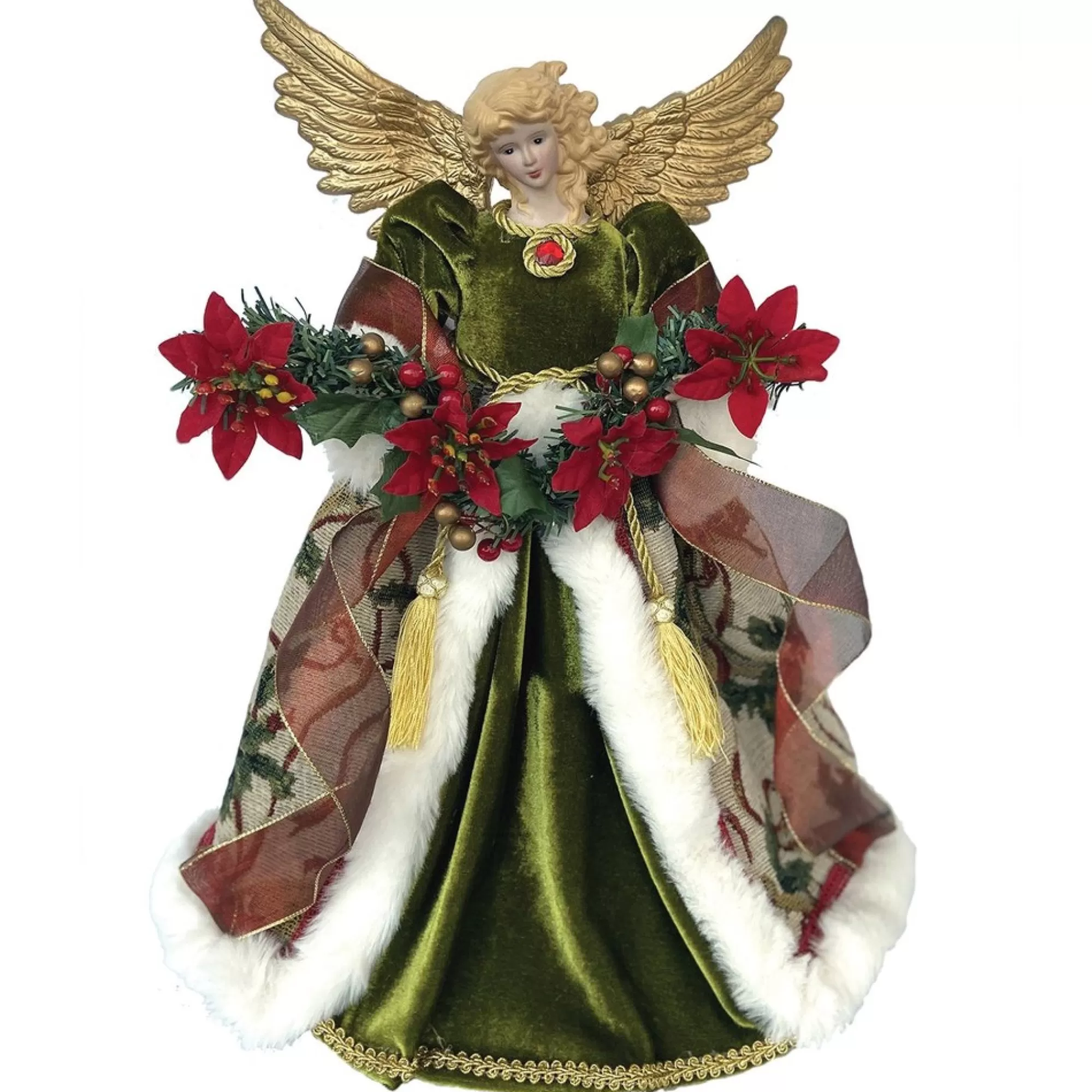 CC Christmas Decor Angels-16" Poinsettia Angel Christmas Tree Topper, Unlit