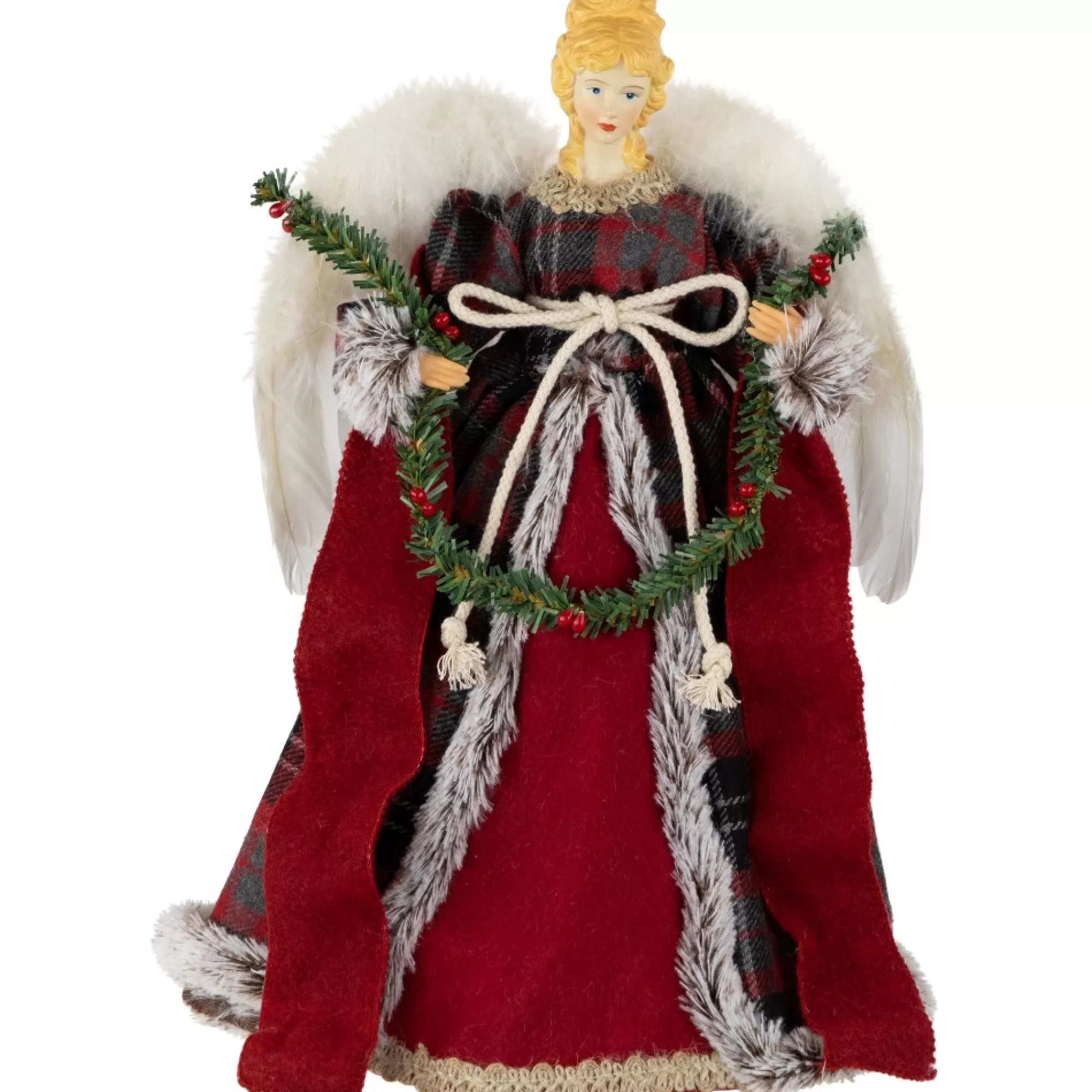 Northlight Angels-16" Red And Plaid Angel Christmas Tree Topper, Unlit