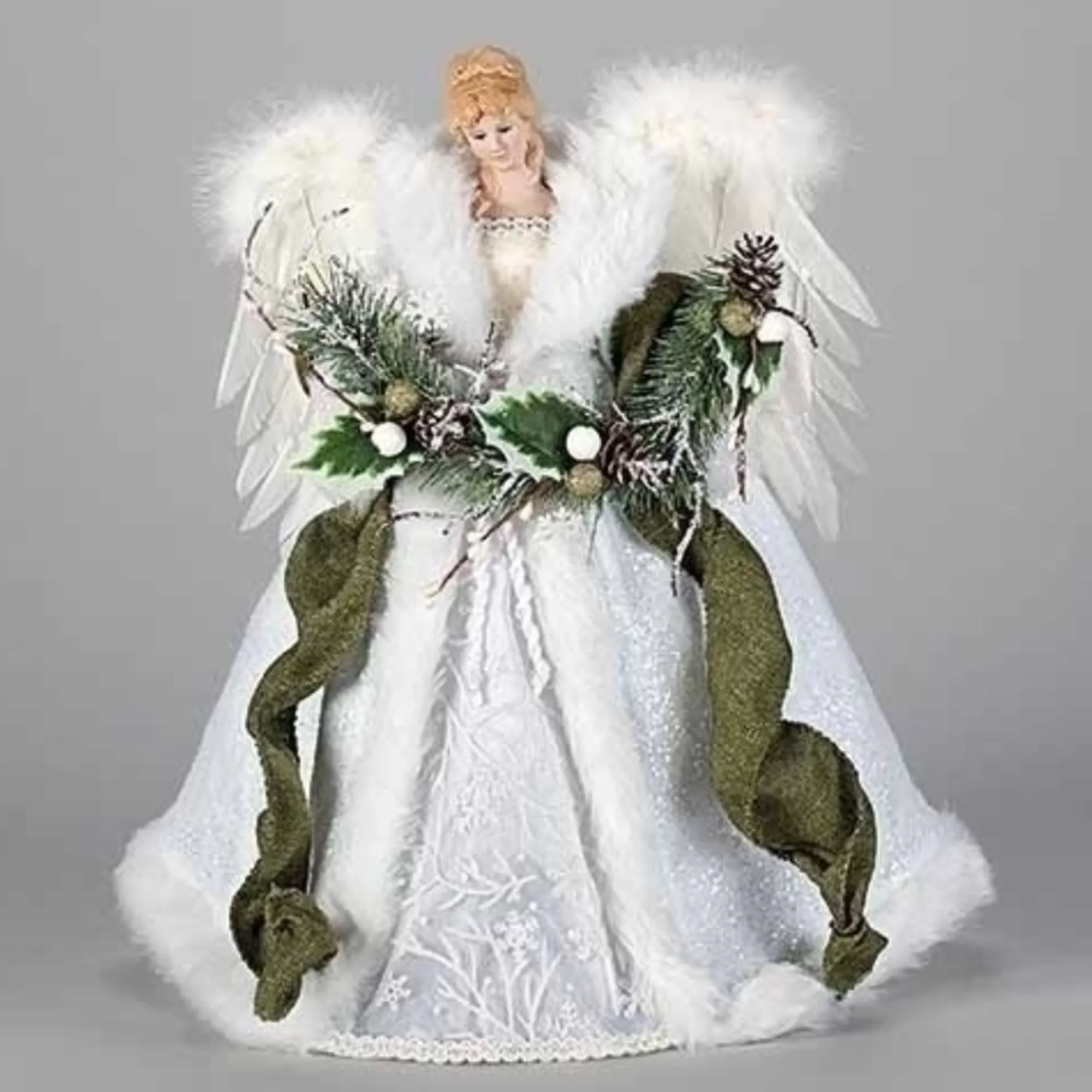 Roman Angels-16" White And Green Angel Christmas Tree Topper, Unlit