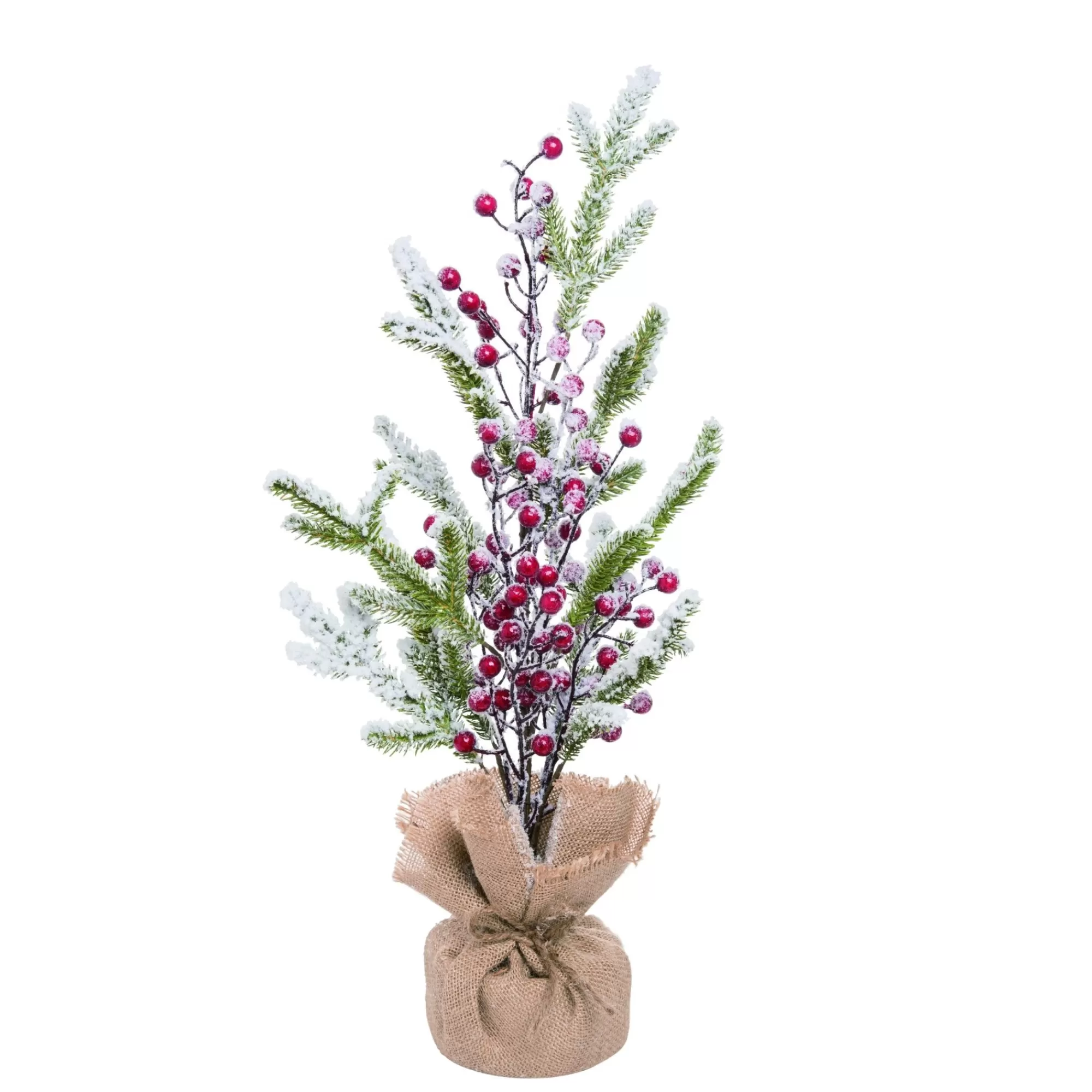 Contemporary Home Living 1.75' Potted Frosted Artificial Christmas Tree With Berries, Unlit< Potted