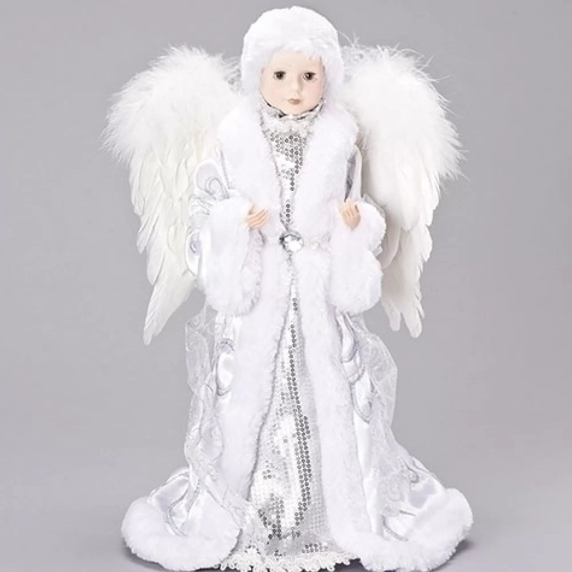 Roman Angels-17" White And Silver Sequin Angel Christmas Tree Topper