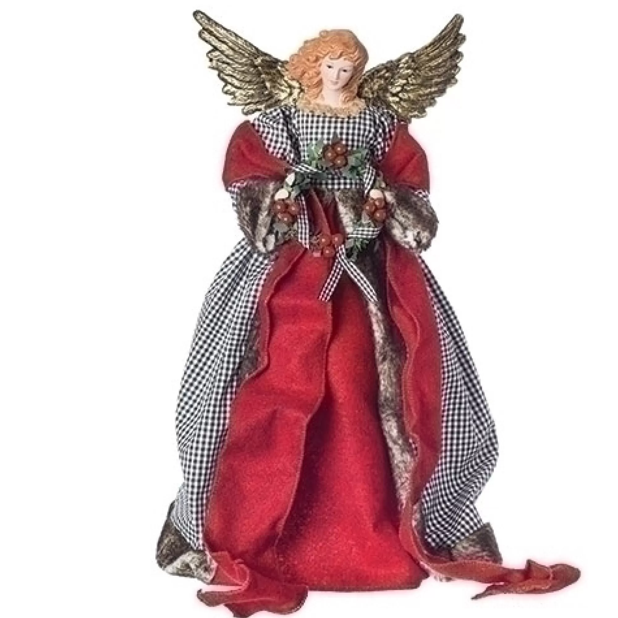 Roman Angels-18" Black And White Plaid Christmas Angel Tree Topper