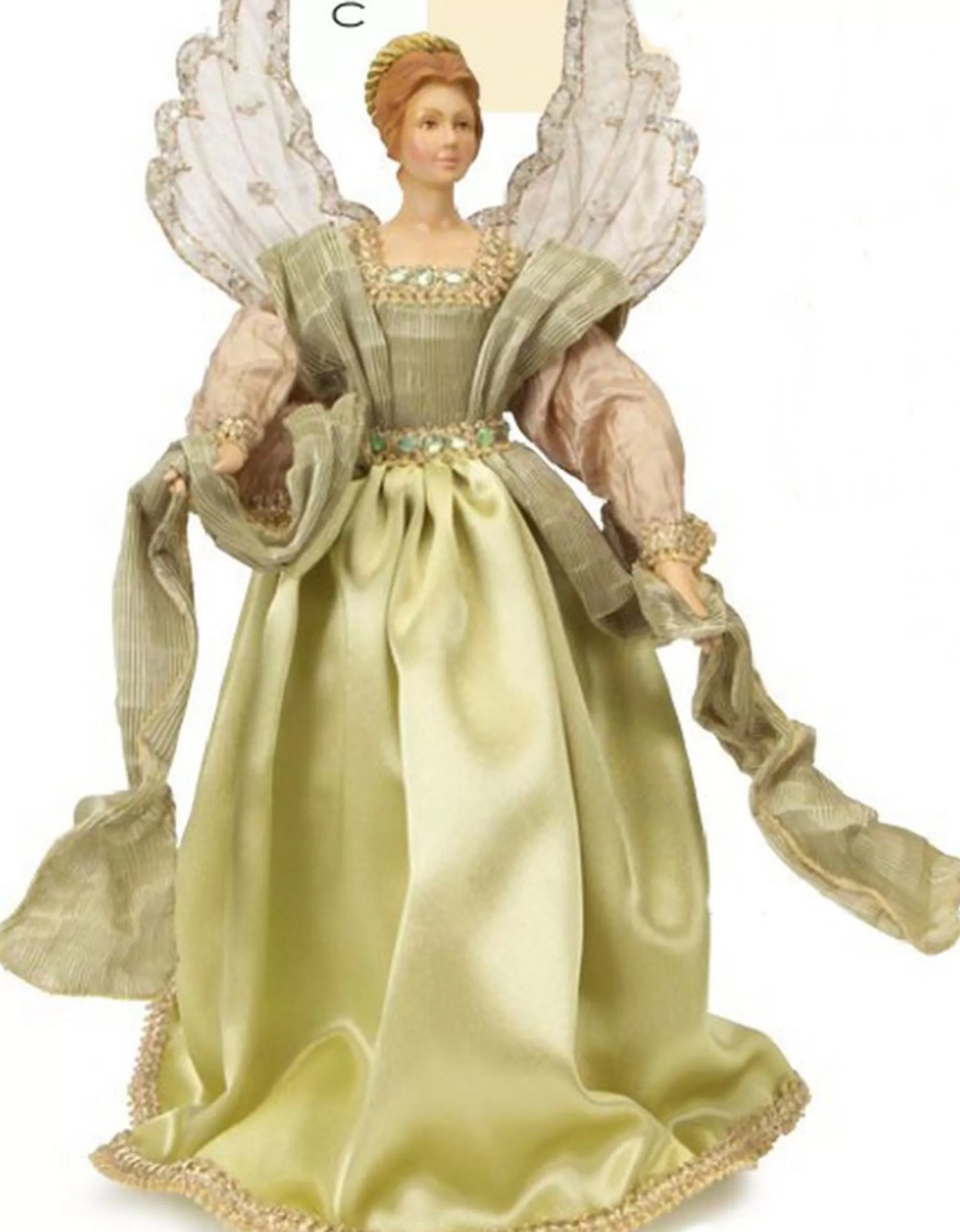 Melrose Angels-18" Pale Green And Brown Angel Tree Topper - Unlit