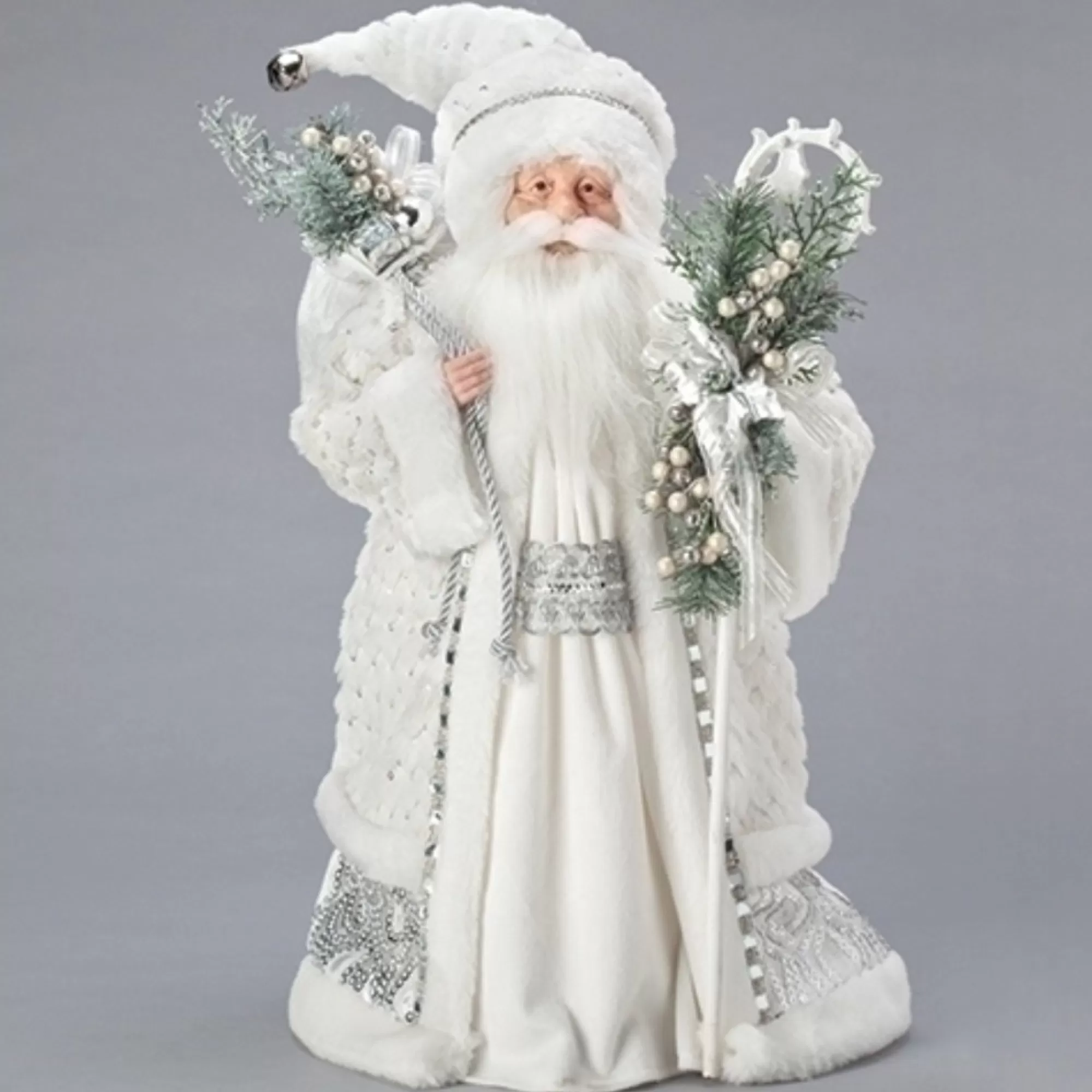 Roman Santa Claus-18" White And Green Santa Christmas Tree Topper, Unlit