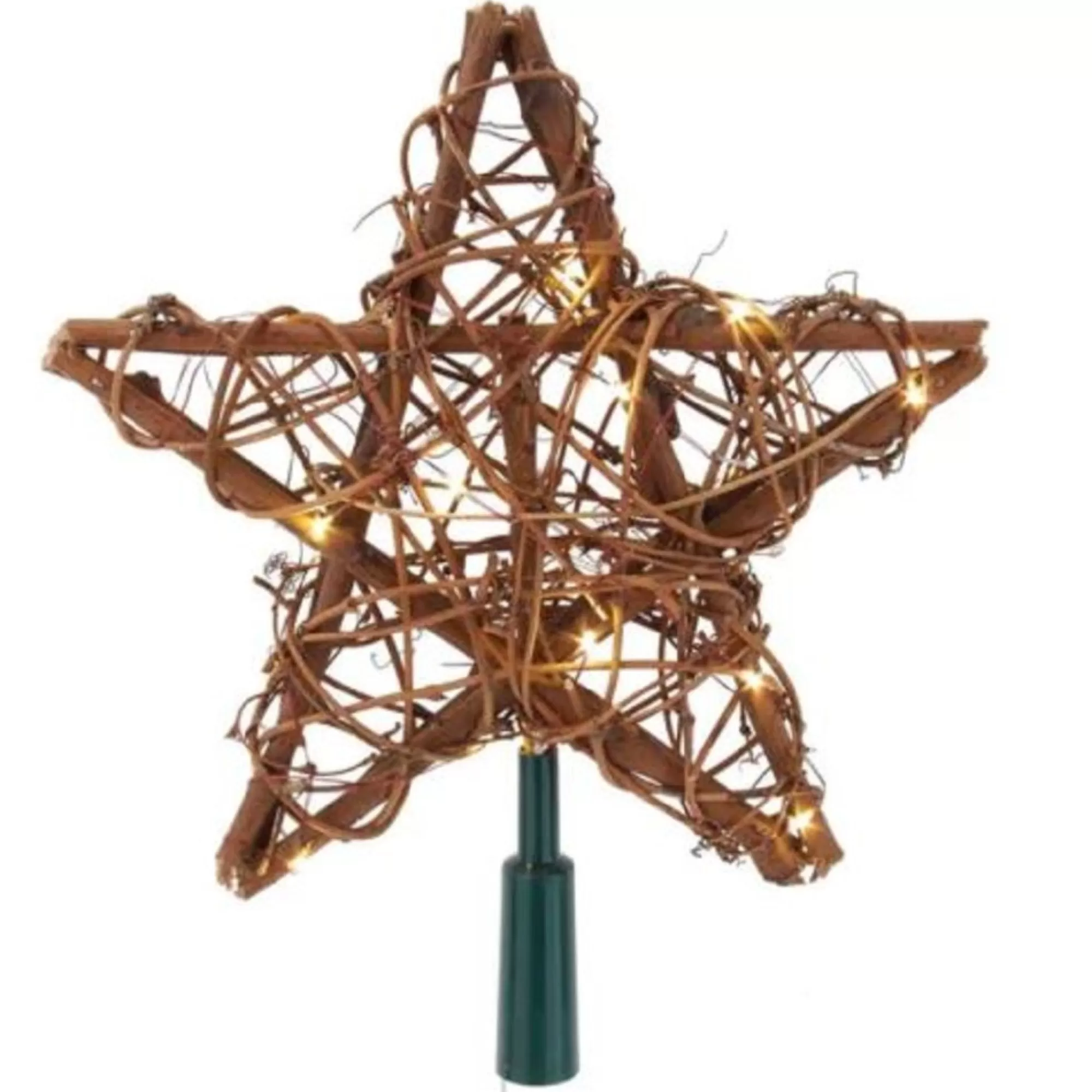 Kurt Adler Finials-20 Fairy Light Natural Rattan Star Christmas Tree Topper