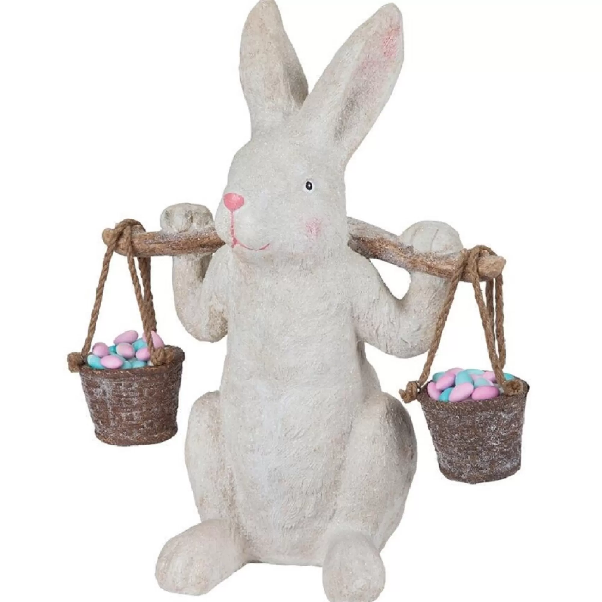 Outdoor Living and Style Finials-20" Indoor/Outdoor Easter Bunny Holding Buckets Statue