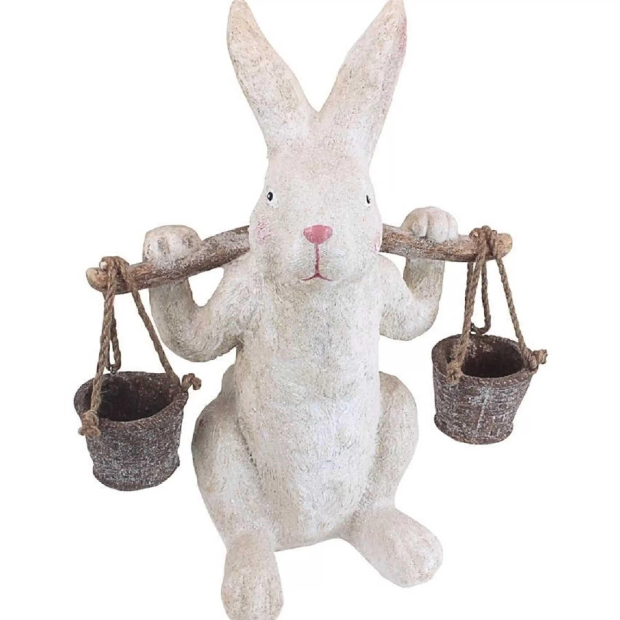 Outdoor Living and Style Finials-20" Indoor/Outdoor Easter Bunny Holding Buckets Statue