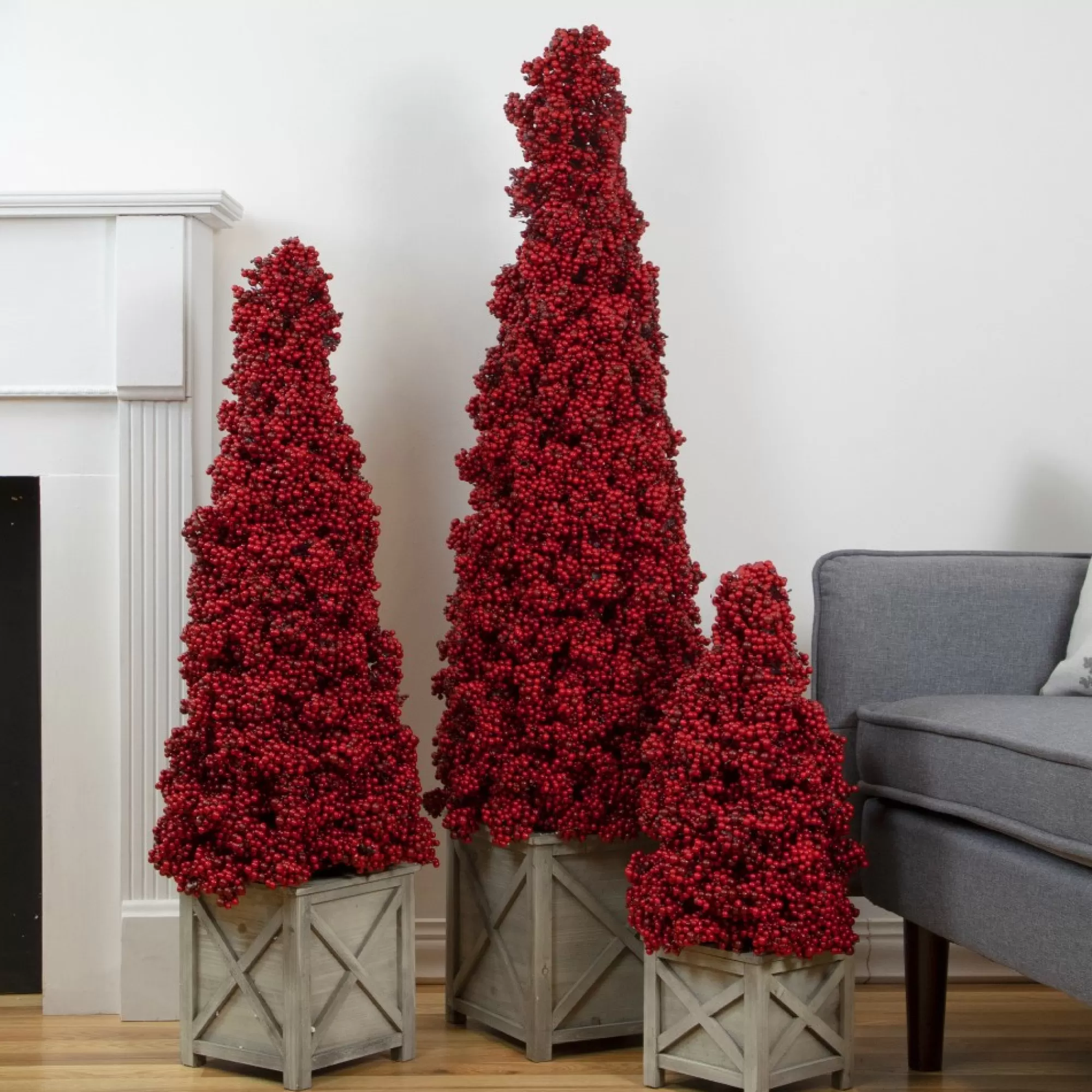 Allstate Topiaries-24" Red Berry Cone Potted Christmas Topiary