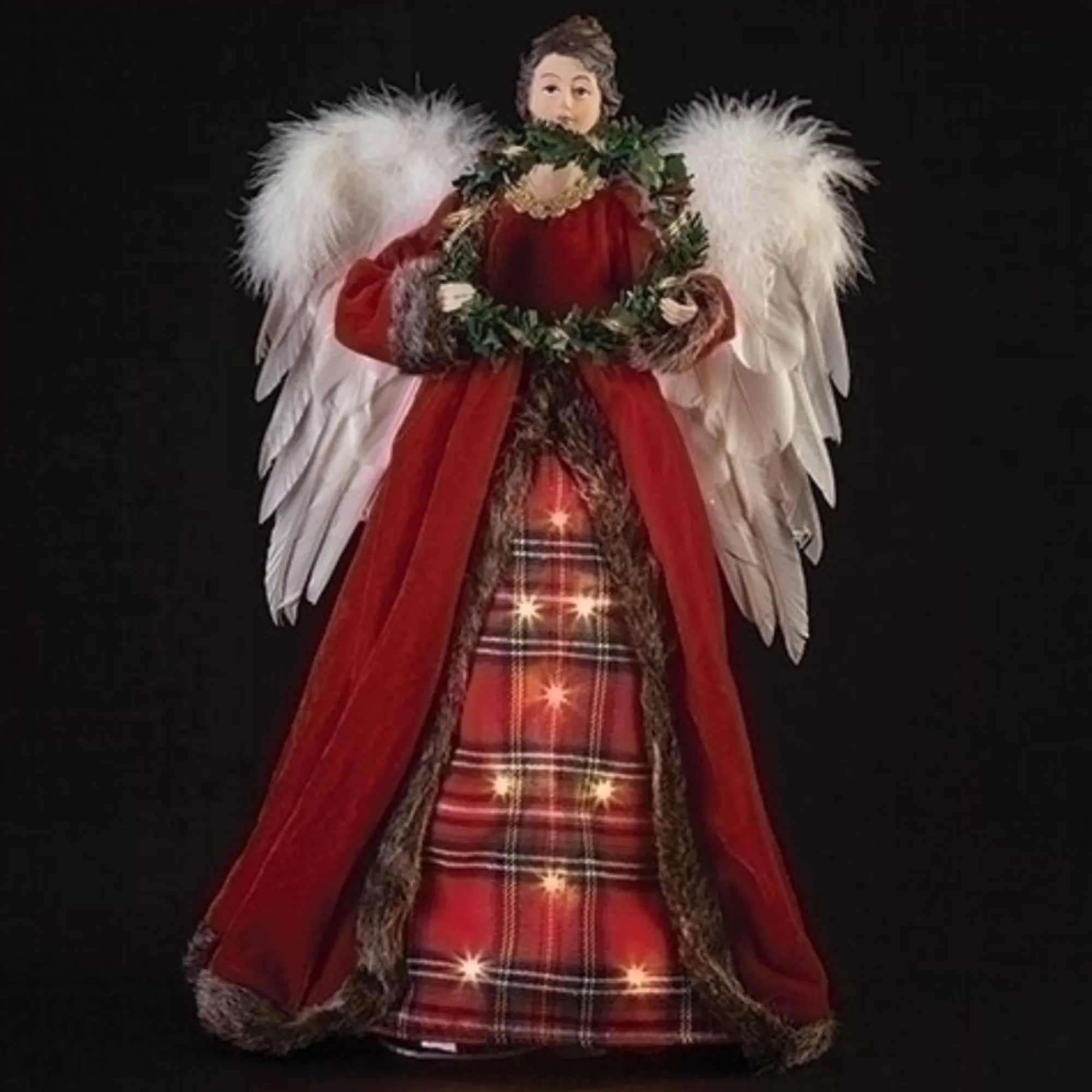 Roman Angels-25.5" Led Lighted Plaid Angel Christmas Tree Topper Figurine