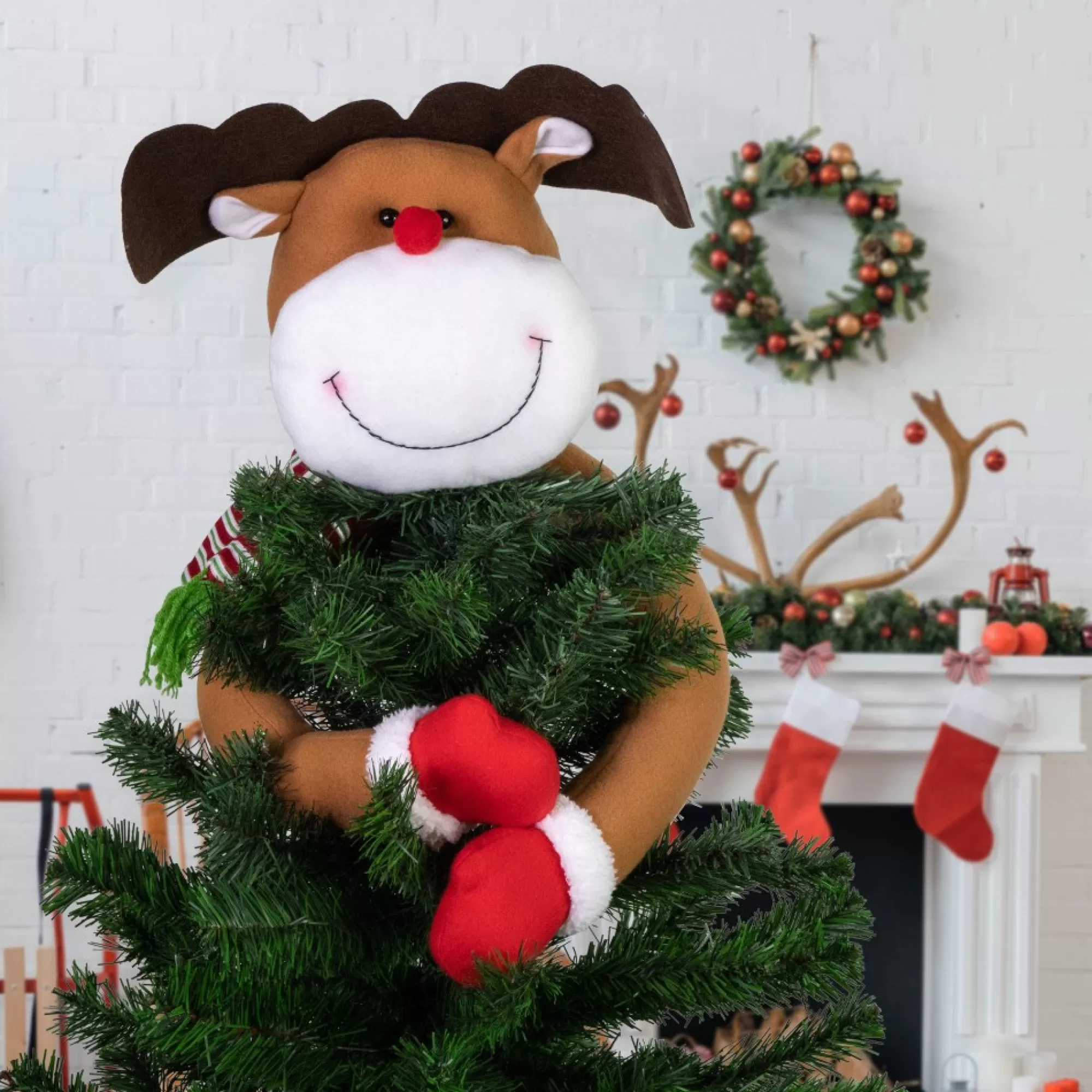 Northlight Stars-26" Plush Reindeer Christmas Tree Topper, Unlit