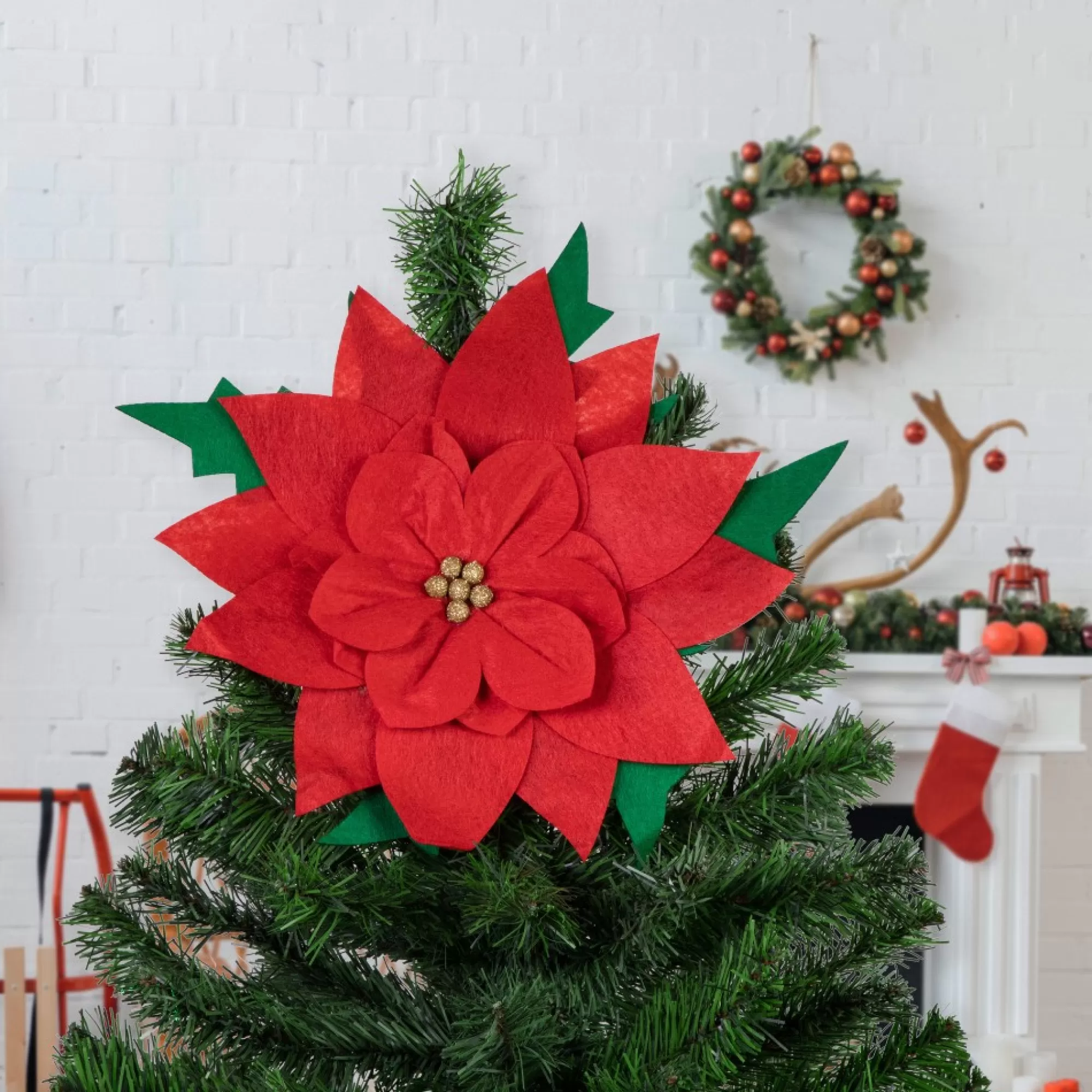 Northlight Stars-29" Red Poinsettia Tie-On Christmas Tree Topper, Unlit