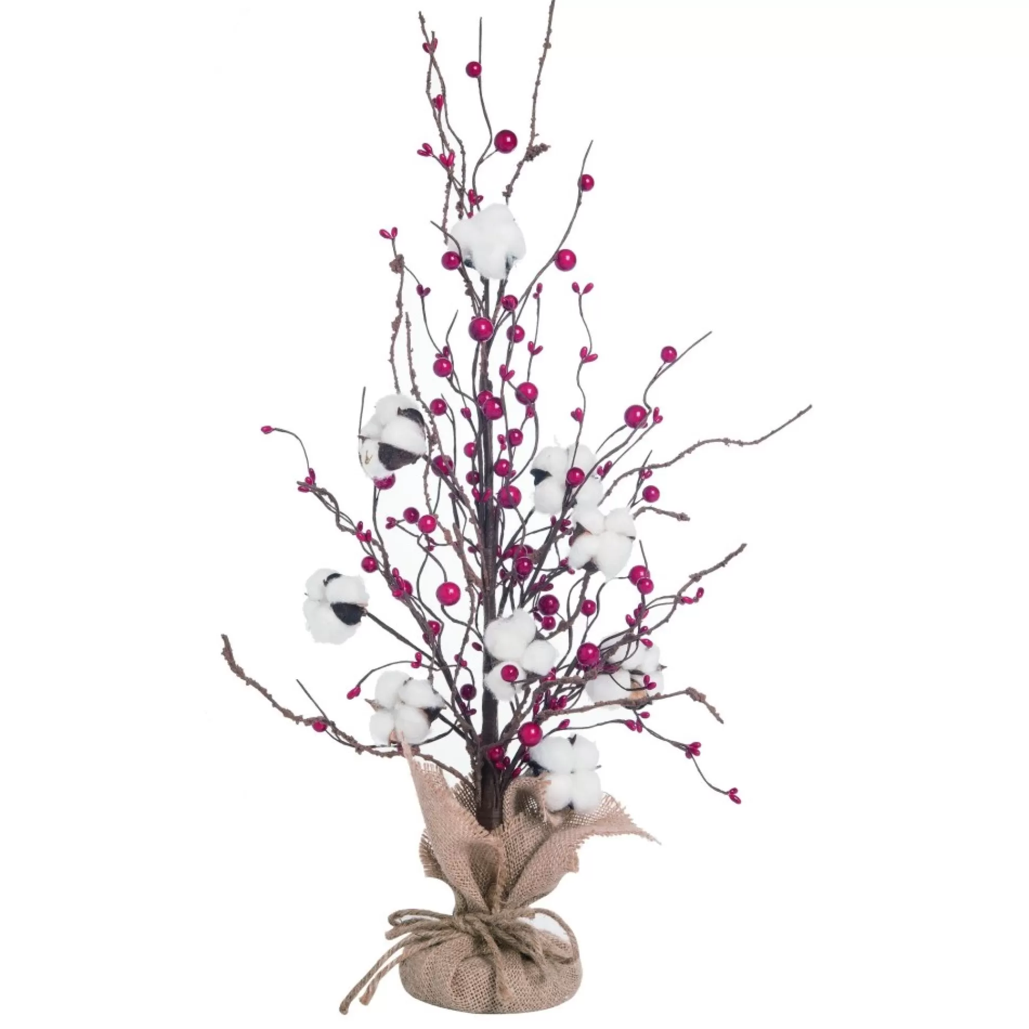 Contemporary Home Living Unlit-2' Potted Christmas Tree With Berries And Cotton - Unlit