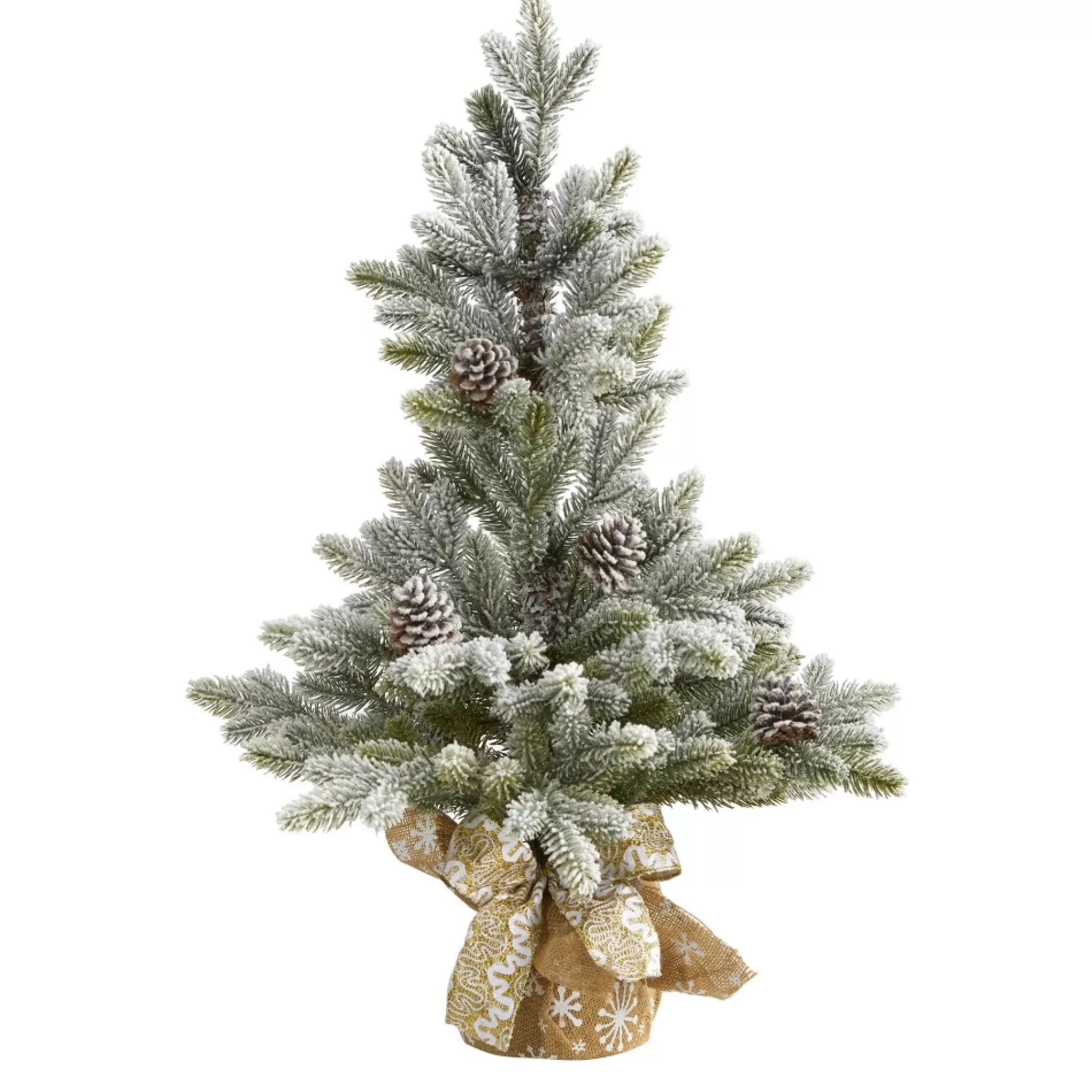 Nearly Natural Unlit-2' Potted Flocked Artificial Christmas Tree With Pinecones, Unlit