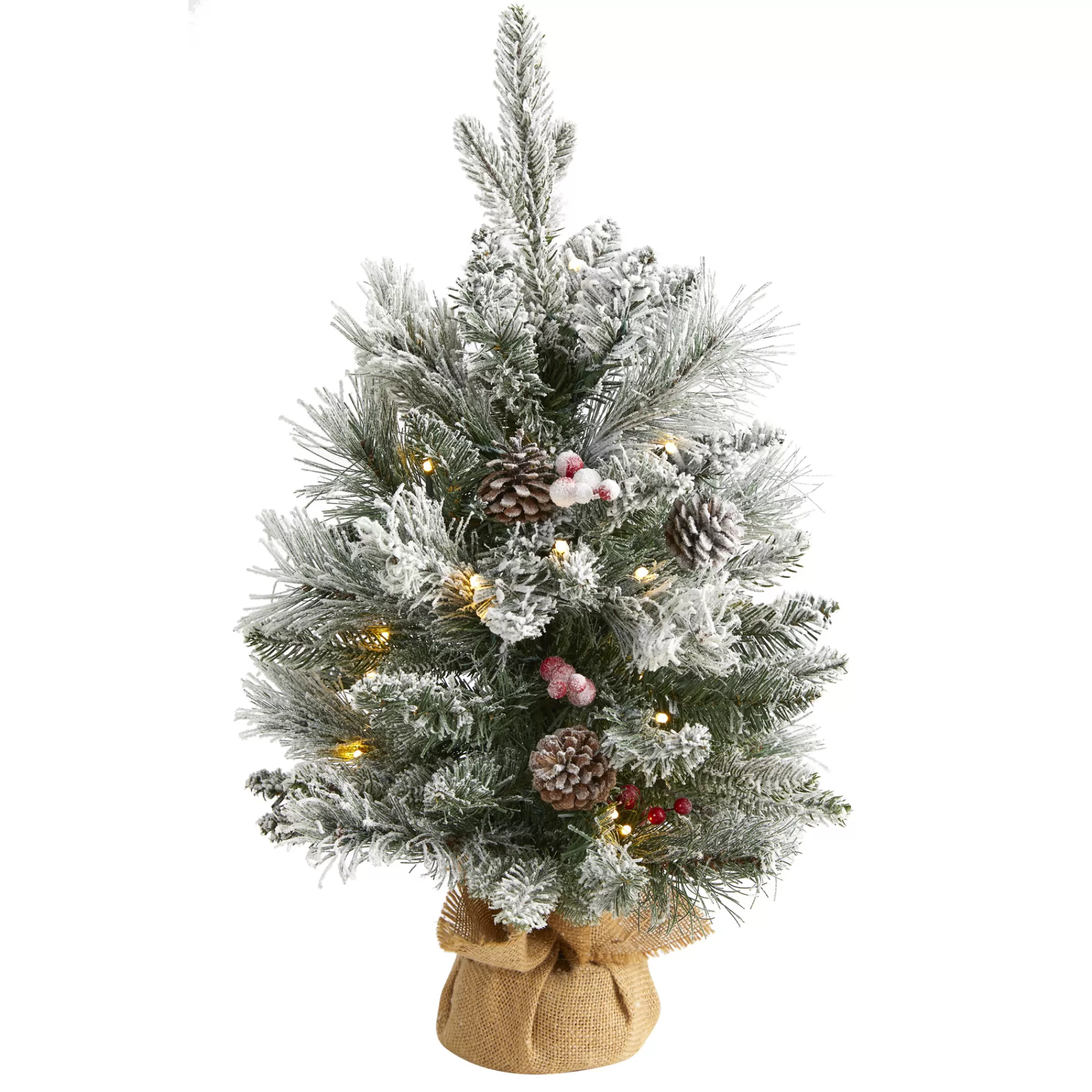 Nearly Natural 2' Pre-Lit Potted Flocked Artificial Christmas Tree, Clear Lights< Flocked