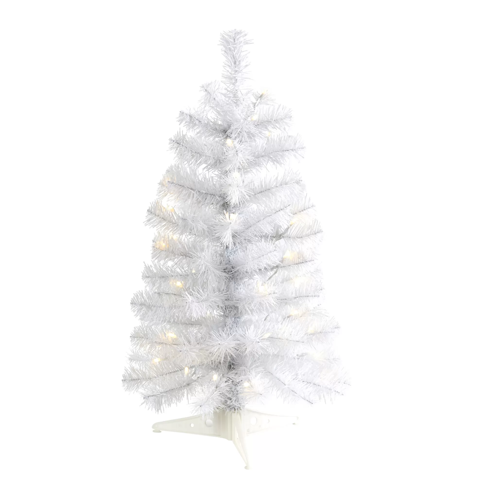 Nearly Natural 2' Pre-Lit White Artificial Christmas Tree, Clear Led Lights< Pre-Lit