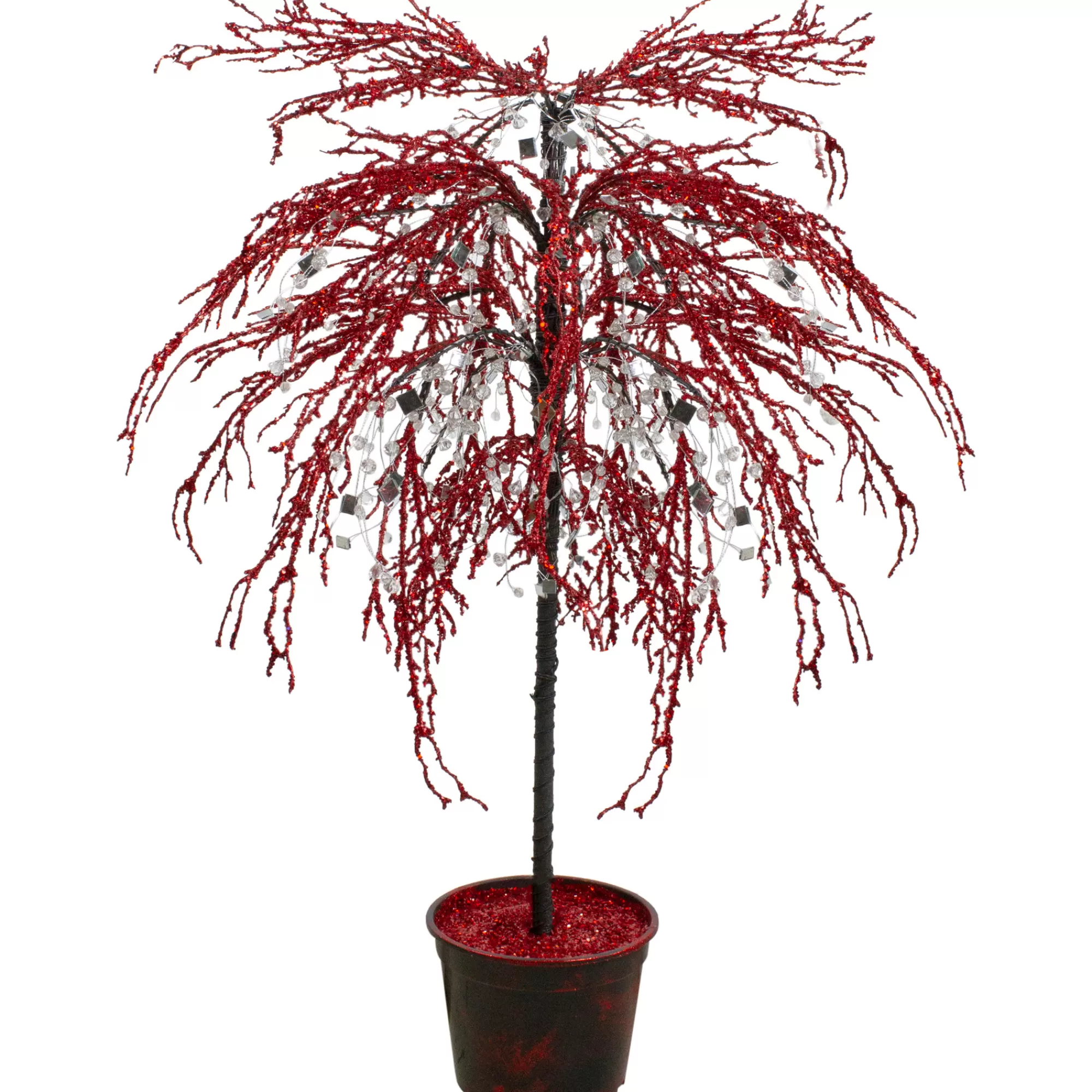 CMI 3.75' Red Crystallized Glitter Potted Artificial Christmas Tree - Unlit< Colorful