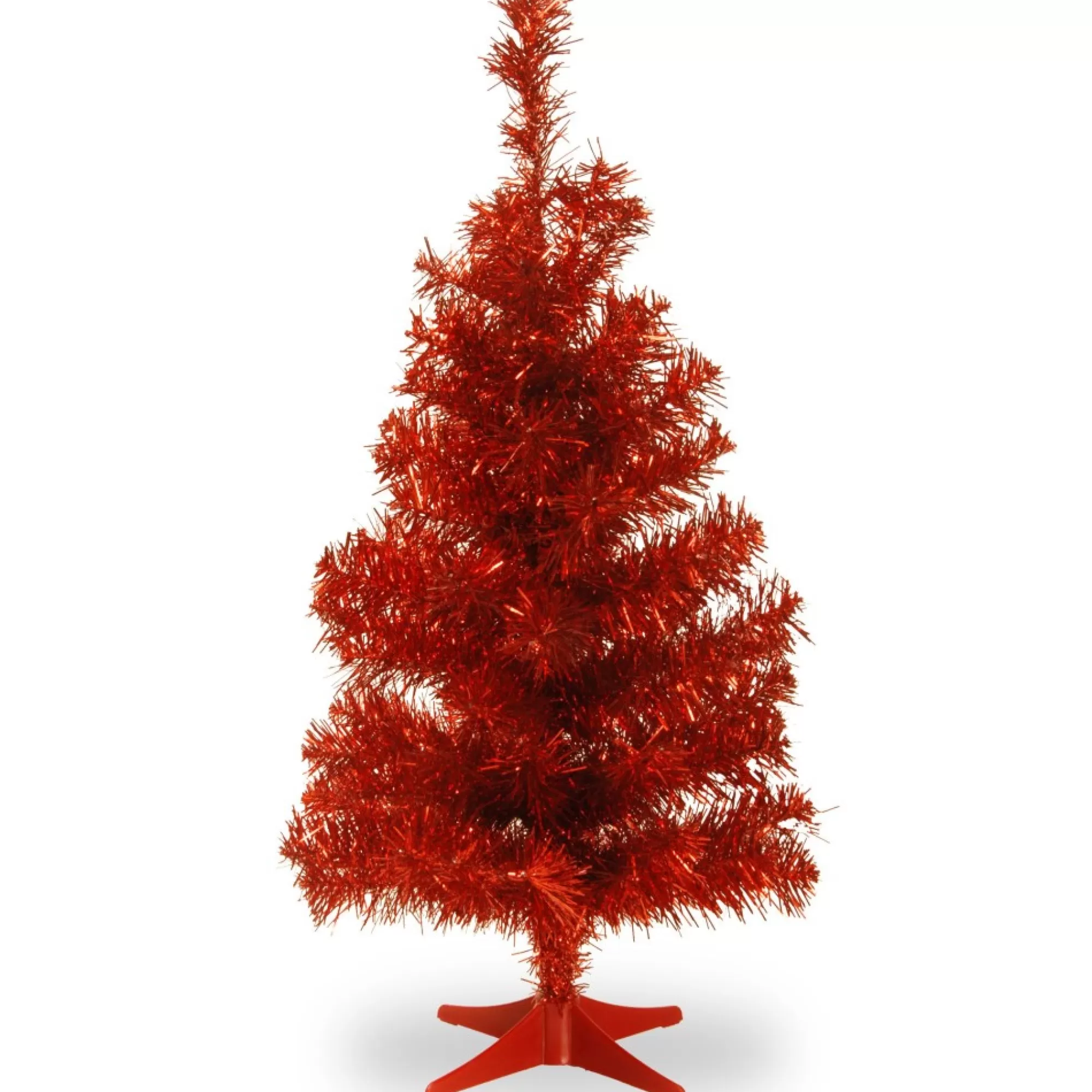 National Tree Unlit-3' Medium Red Pine Tinsel Artificial Christmas Tree - Unlit