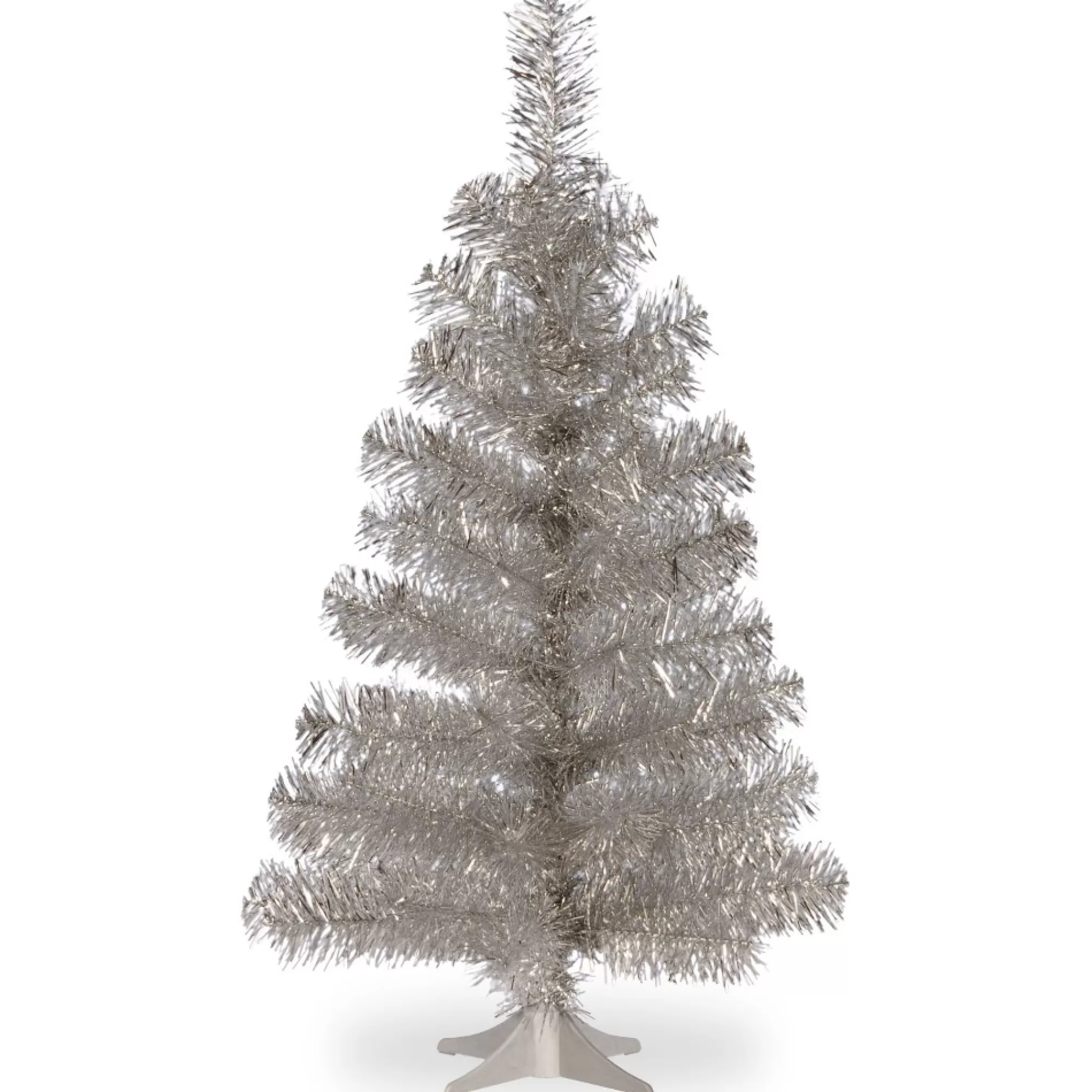 National Tree Unlit-3' Medium Silver Pine Tinsel Artificial Christmas Tree - Unlit