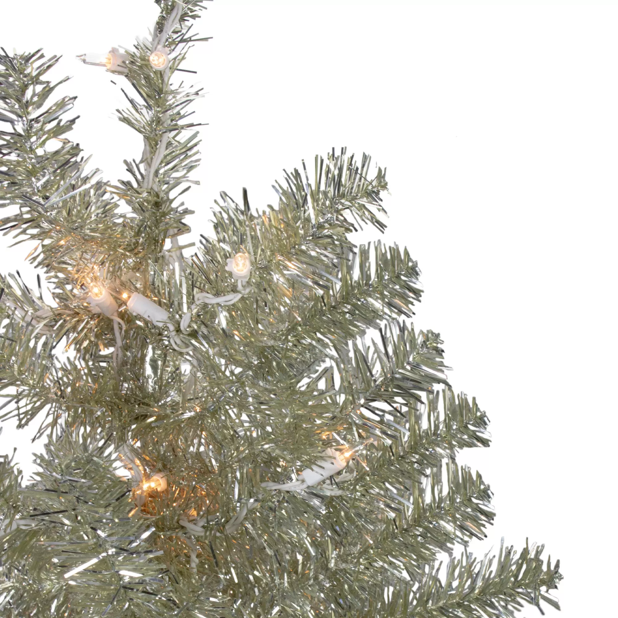 Northlight 3' Metallic Platinum Artificial Tinsel Christmas Tree - Clear Lights< Pre-Lit