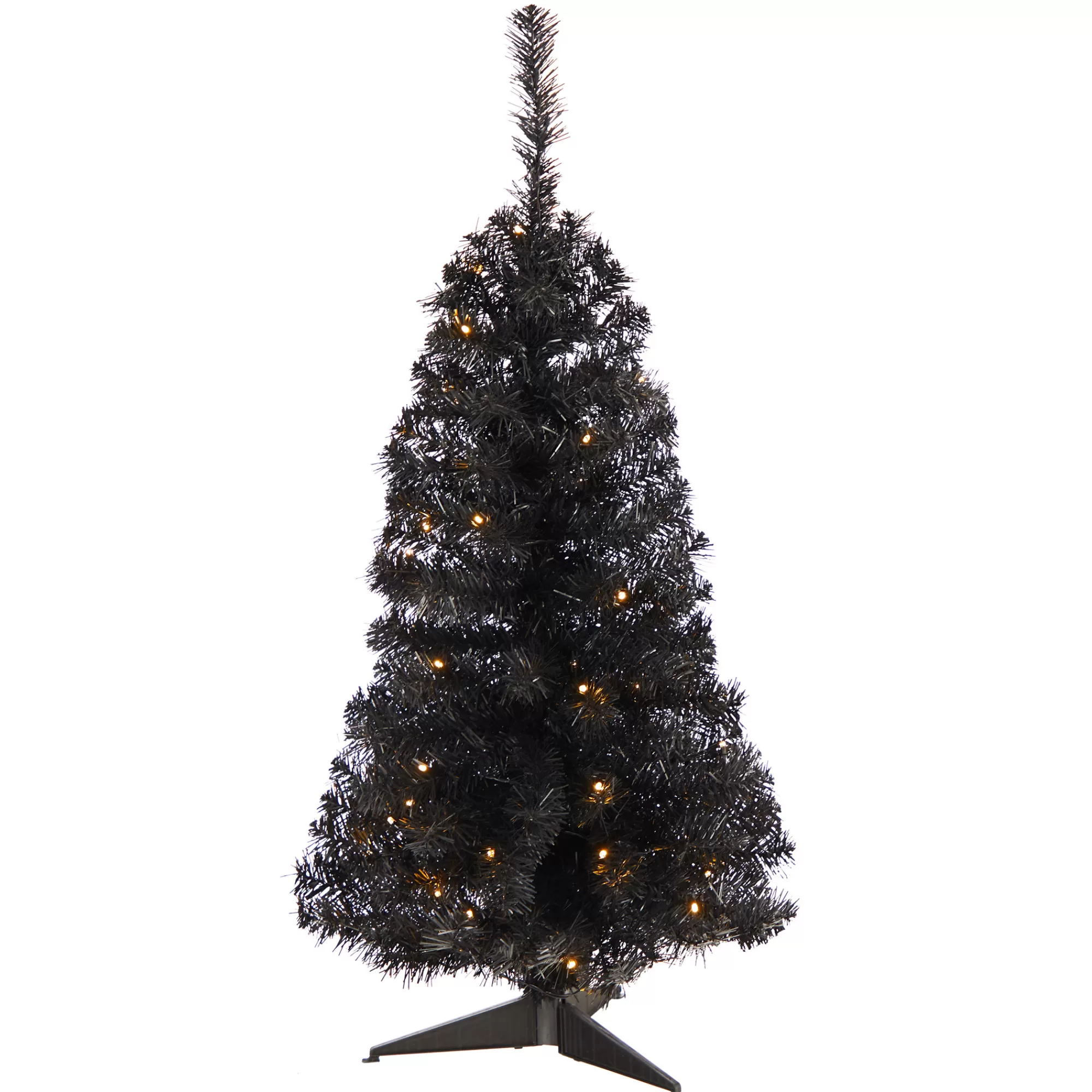 Nearly Natural 3' Pre-Lit Black Artificial Christmas Tree, Clear Led Lights< Colorful