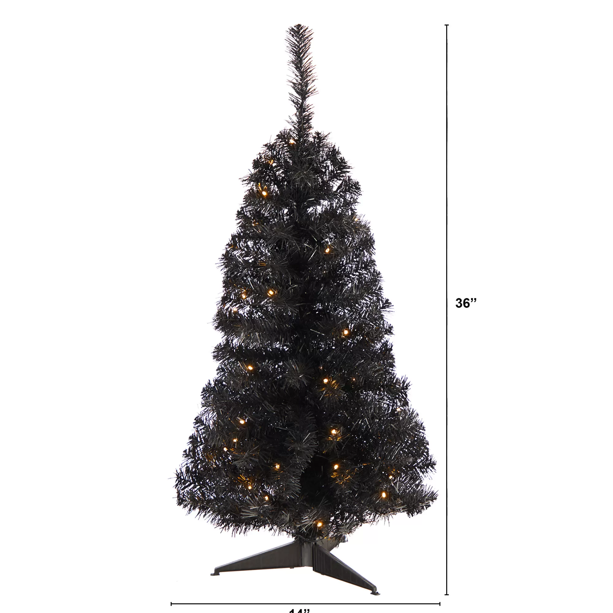 Nearly Natural 3' Pre-Lit Black Artificial Christmas Tree, Clear Led Lights< Colorful