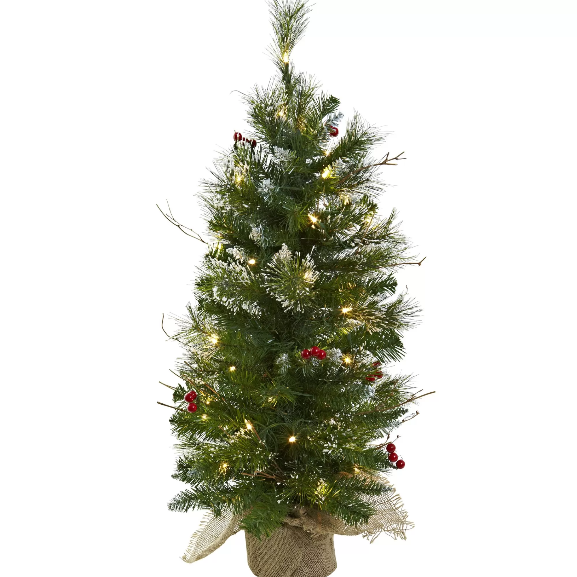 Nearly Natural 3' Pre-Lit Frosted Pine Artificial Christmas Tree, Clear Lights< Flocked