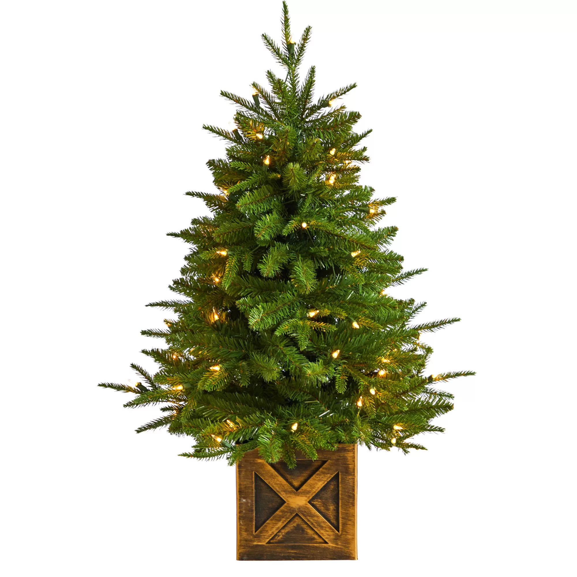 Nearly Natural 3' Pre-Lit Potted Artificial Christmas Tree, Warm Clear Lights< Colorful